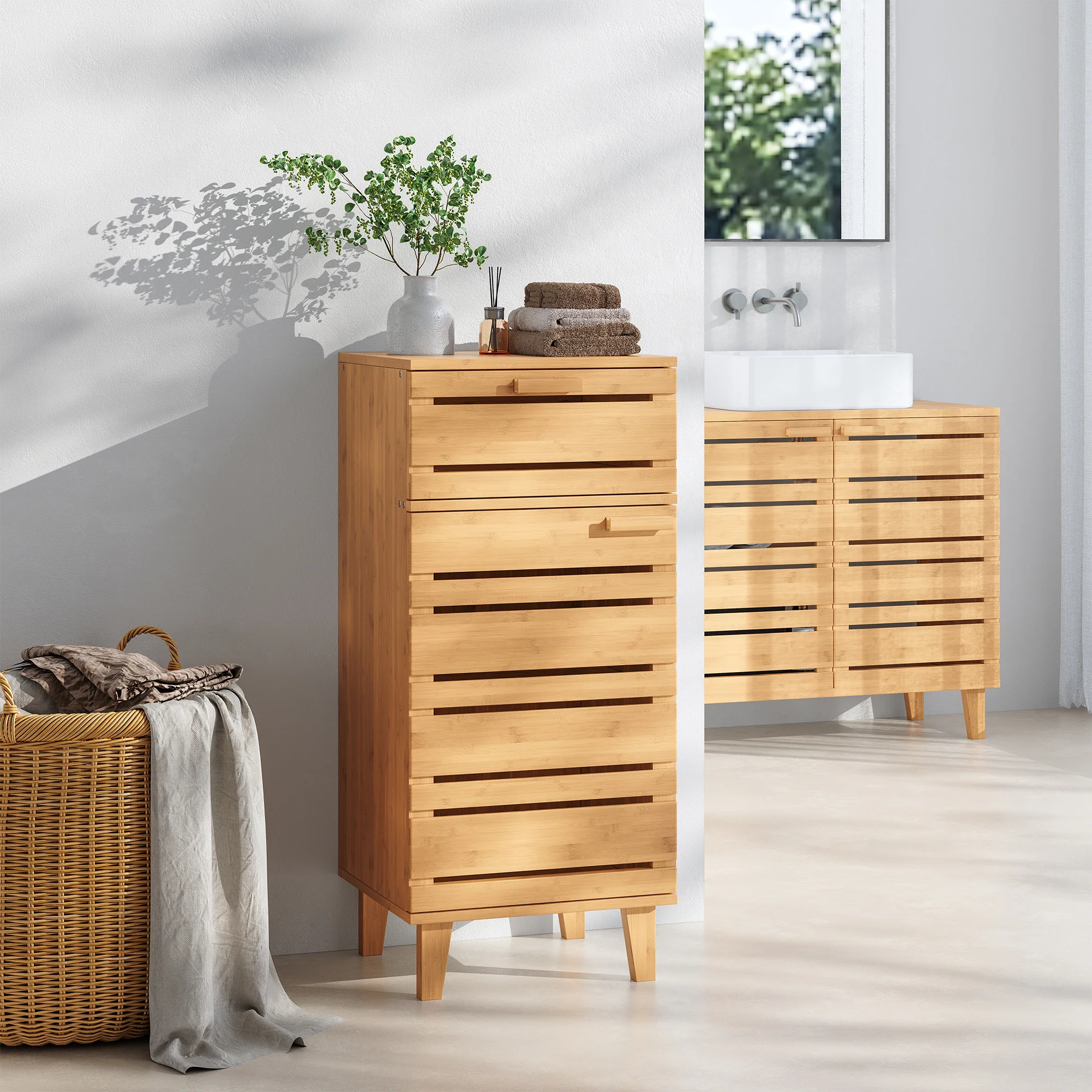 Badezimmerschrank Epind 75x33x30 cm Bambus Natur [en.casa] - Image 2