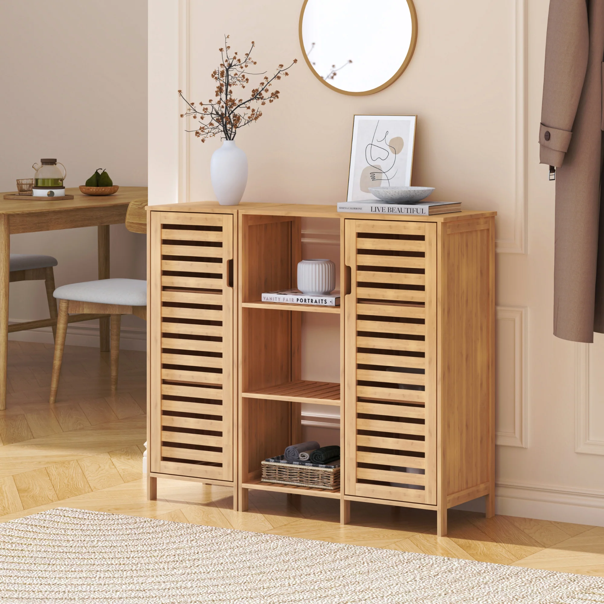Beistellschrank Hakseri 2-tlg. 87x99x33 cm Bambus Natur [en.casa] - Image 3