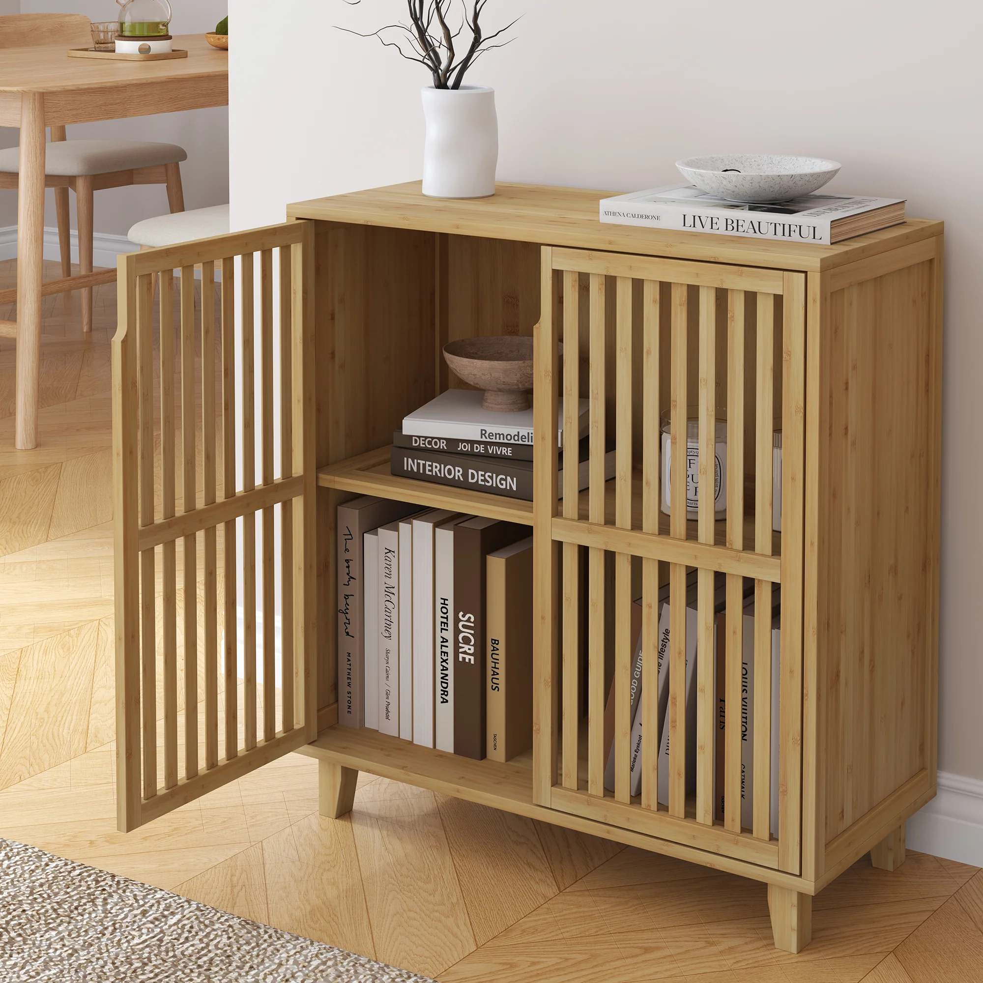 Beistellschrank Sirgerg 77x72x33 cm Bambus Natur [en.casa]
