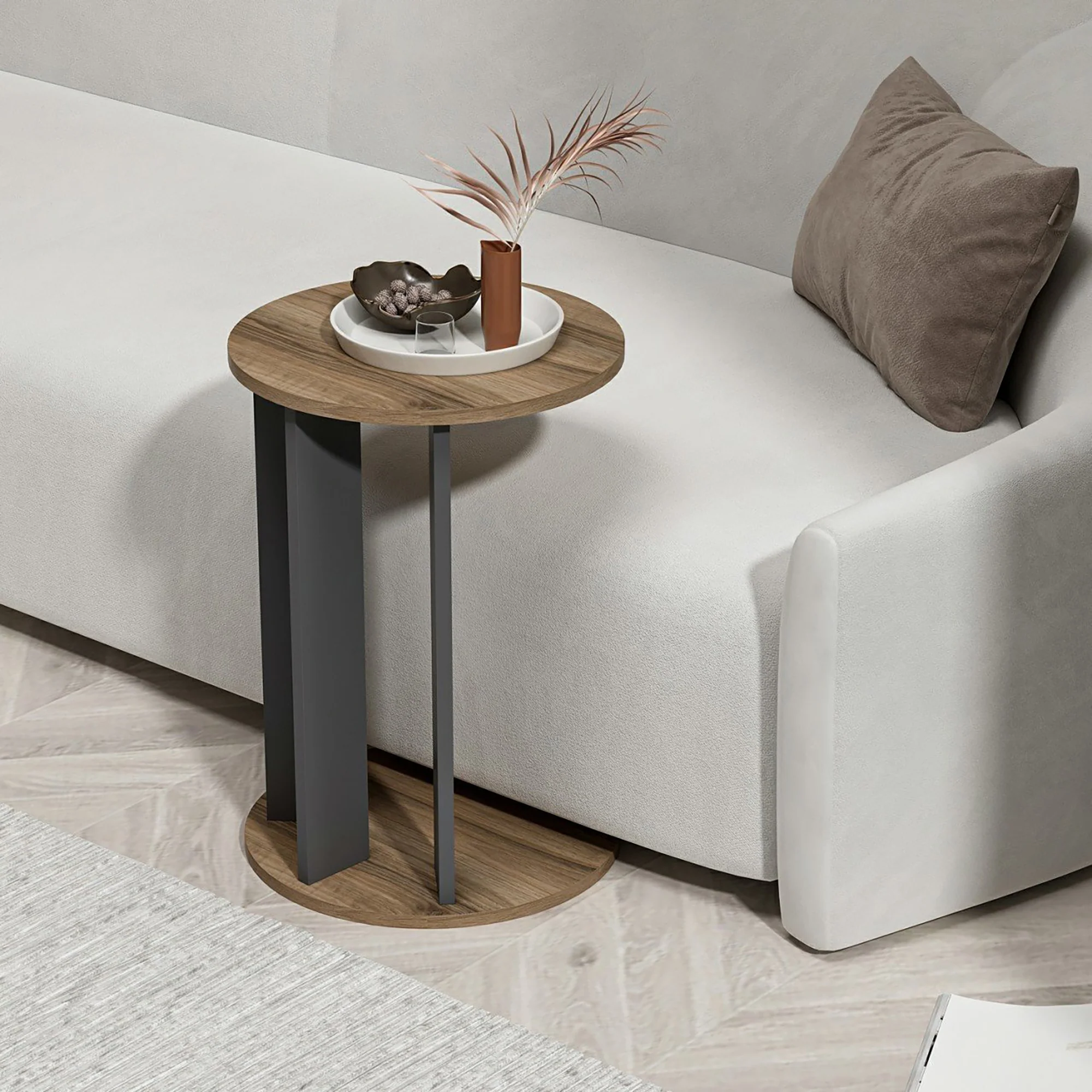 Beistelltisch Frederiksberg 64x34 cm Walnussoptik / Anthrazit [en.casa]