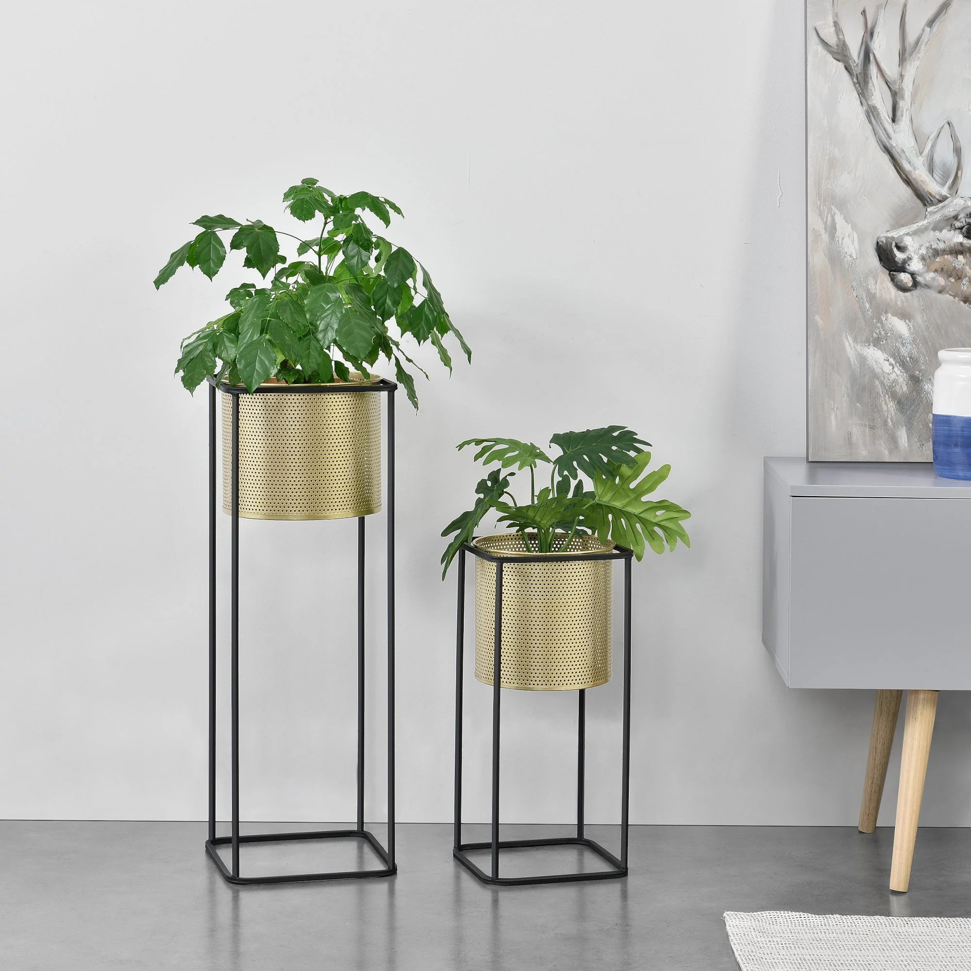 Blumentopf Ständer Mettet 2-tlg. Schwarz-Goldfarben en.casa - Image 2