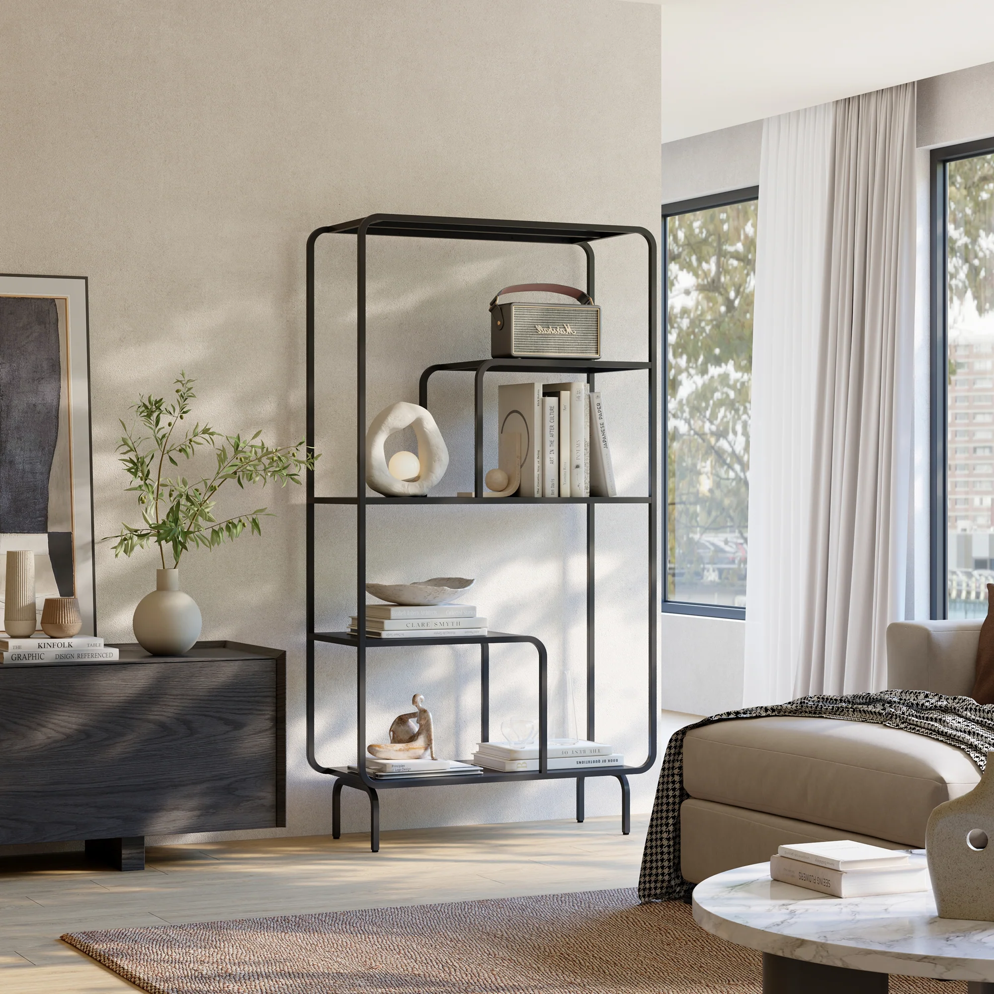 Bücherregal Færder Stahl 145x76x33 cm Schwarz [en.casa] - Image 2