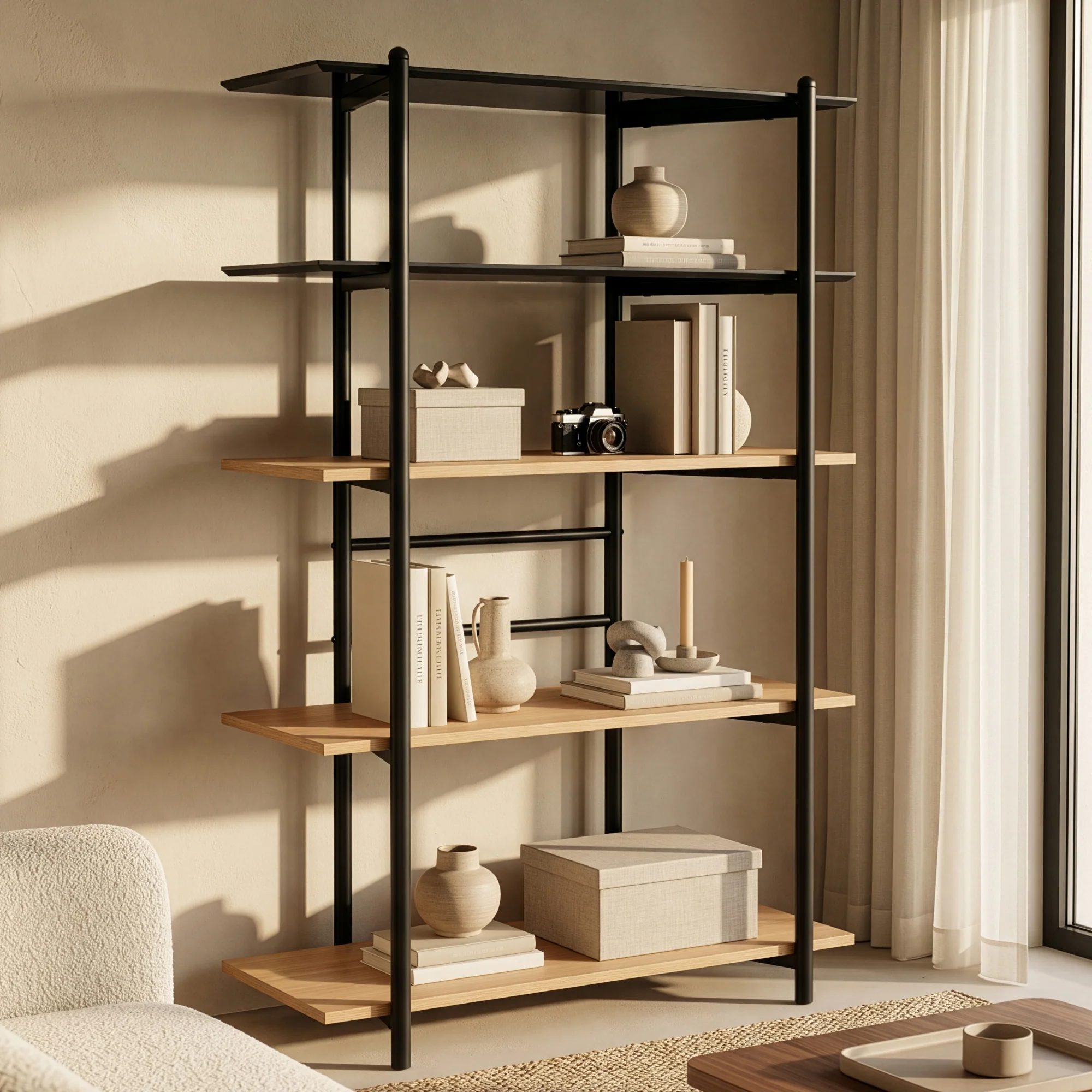 Bücherregal Kappespoo 124x80x35 cm Schwarz/Eicheoptik [en.casa] - Image 2