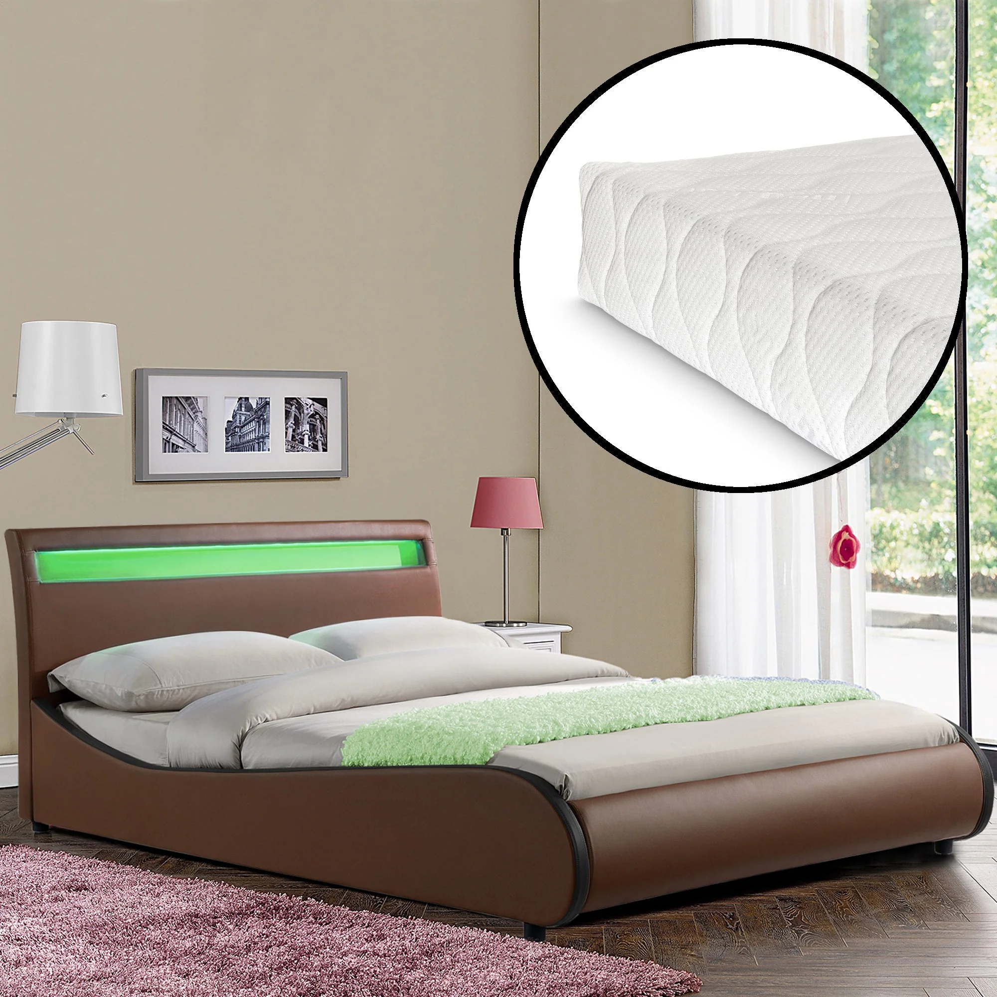 CORIUM LED Kunstlederbett Valencia mit Matratze (140/180x200) in 7 Farben - Image 18
