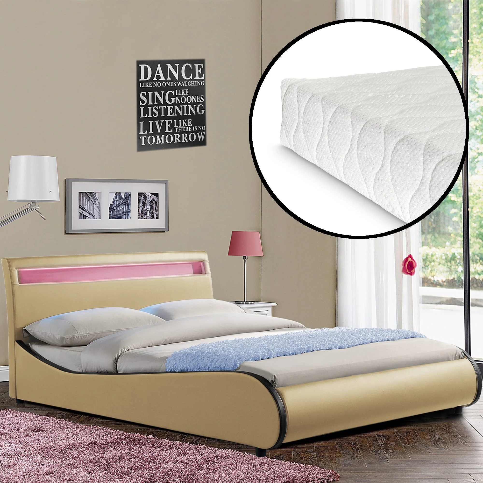 CORIUM LED Kunstlederbett Valencia mit Matratze (140/180x200) in 7 Farben - Image 25