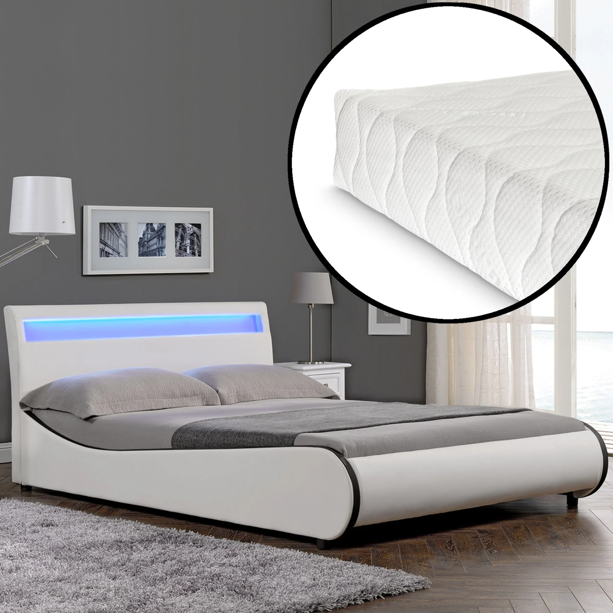 CORIUM LED Kunstlederbett Valencia mit Matratze (140/180x200) in 7 Farben - Image 33