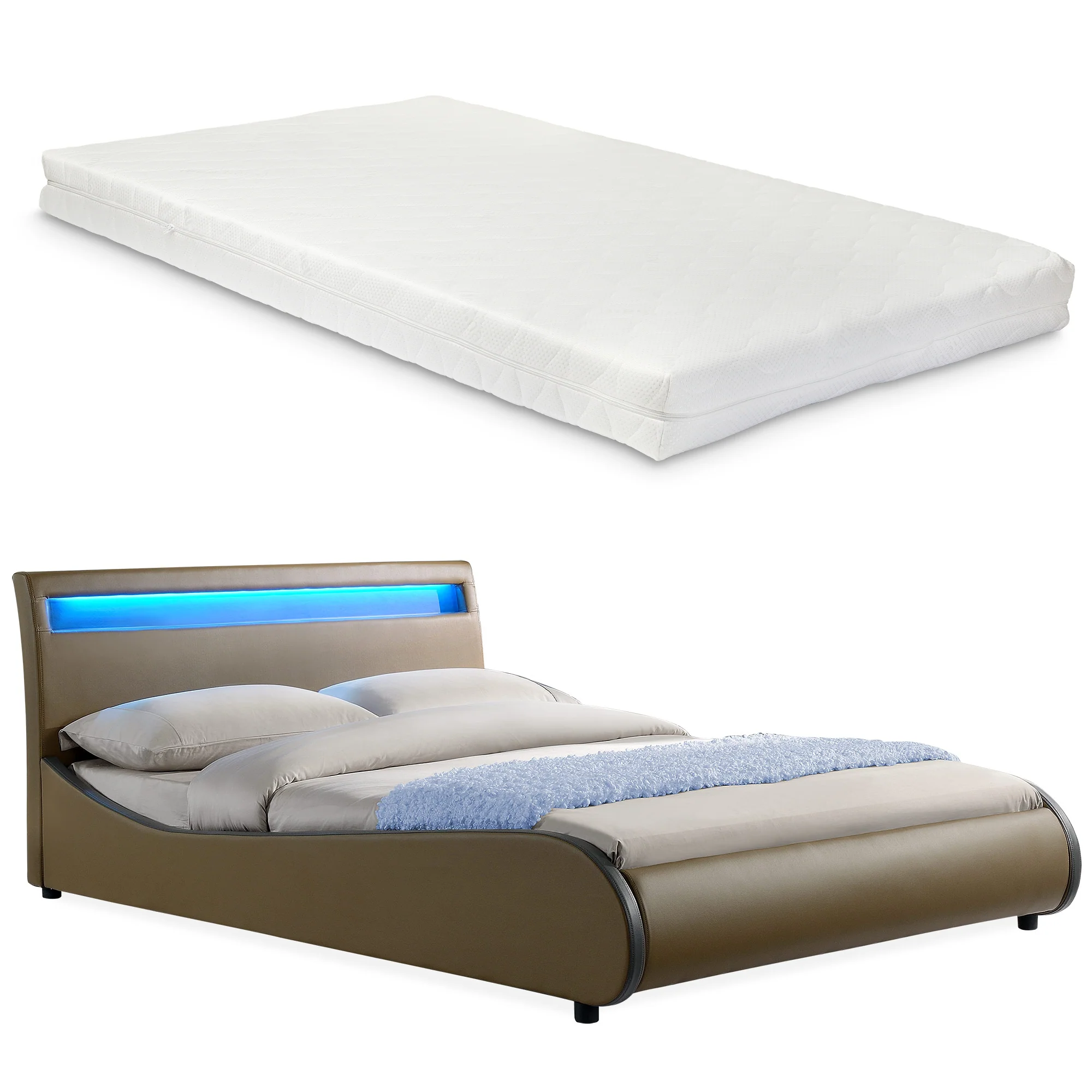 CORIUM LED Kunstlederbett Valencia mit Matratze (140/180x200) in 7 Farben - Image 7