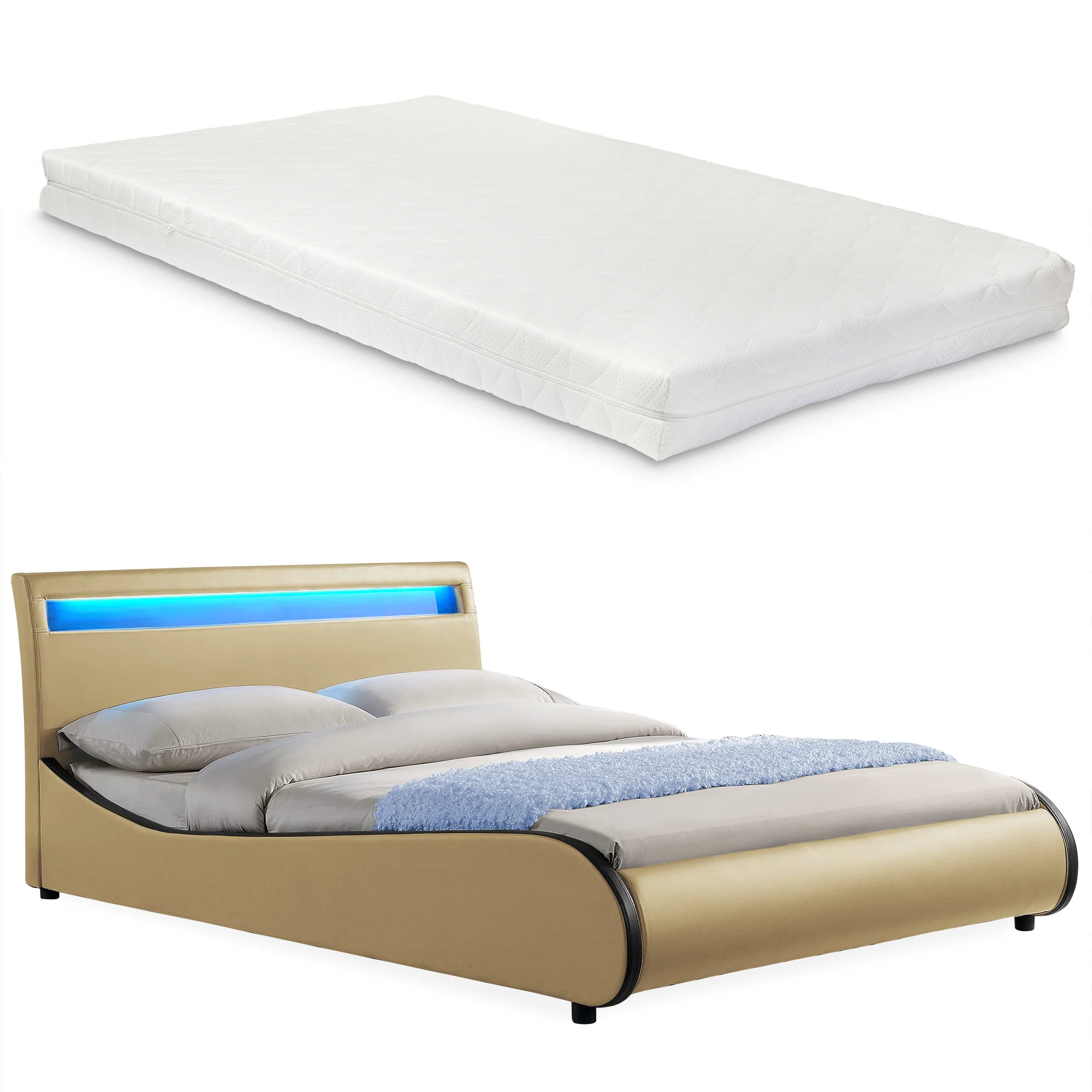 CORIUM LED Kunstlederbett Valencia mit Matratze (140/180x200) in 7 Farben - Image 9