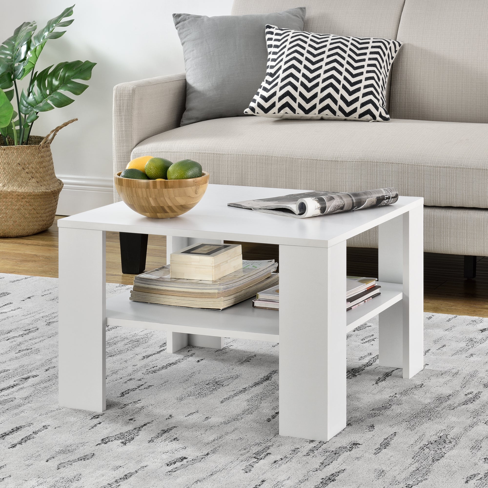 Couchtisch Aachen 60x60x40 cm mit Ablage Weiß en.casa - Image 2