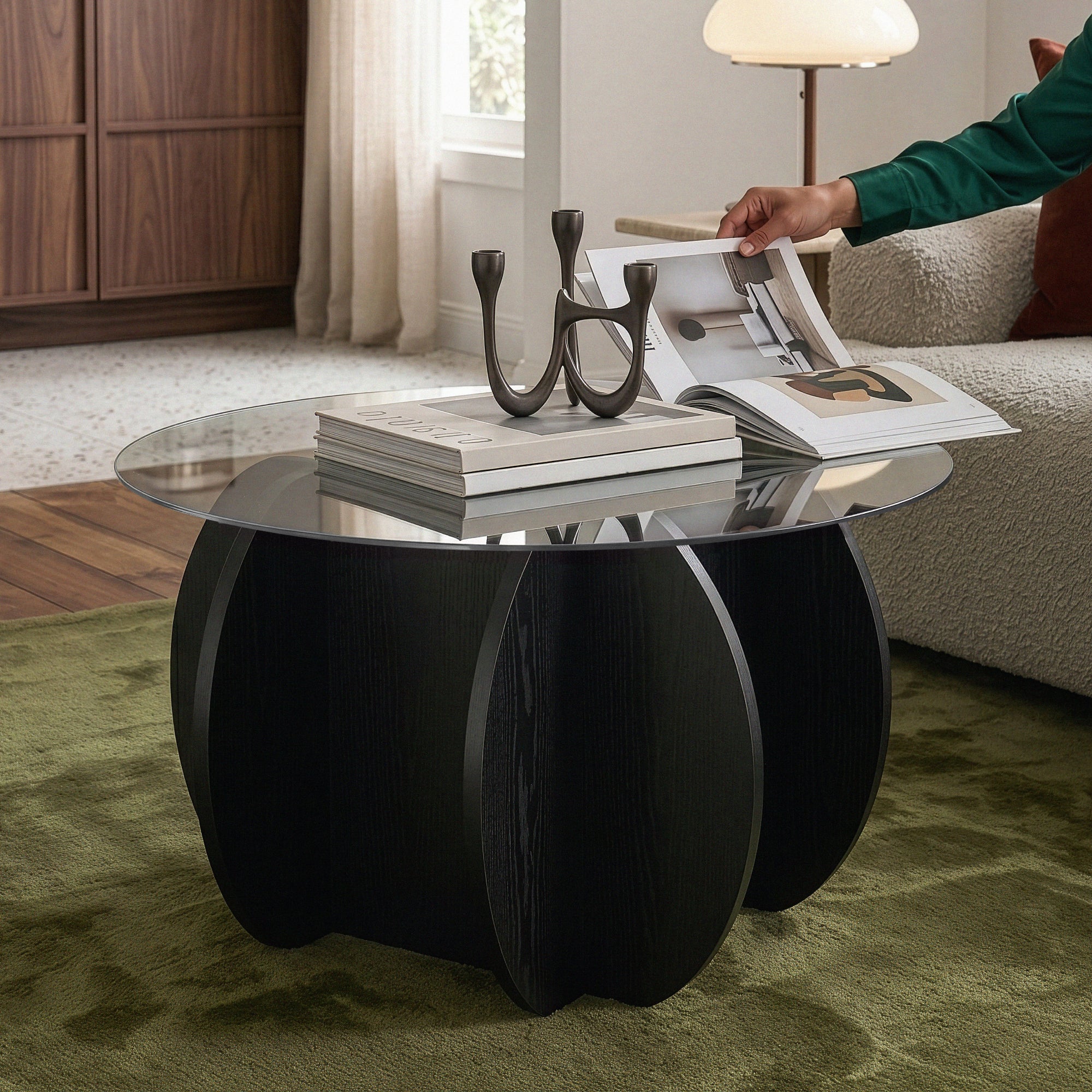 Couchtisch Karhuvandi mit Glasplatte Ø70x40 cm Schwarz/Grau [en.casa] - Image 2