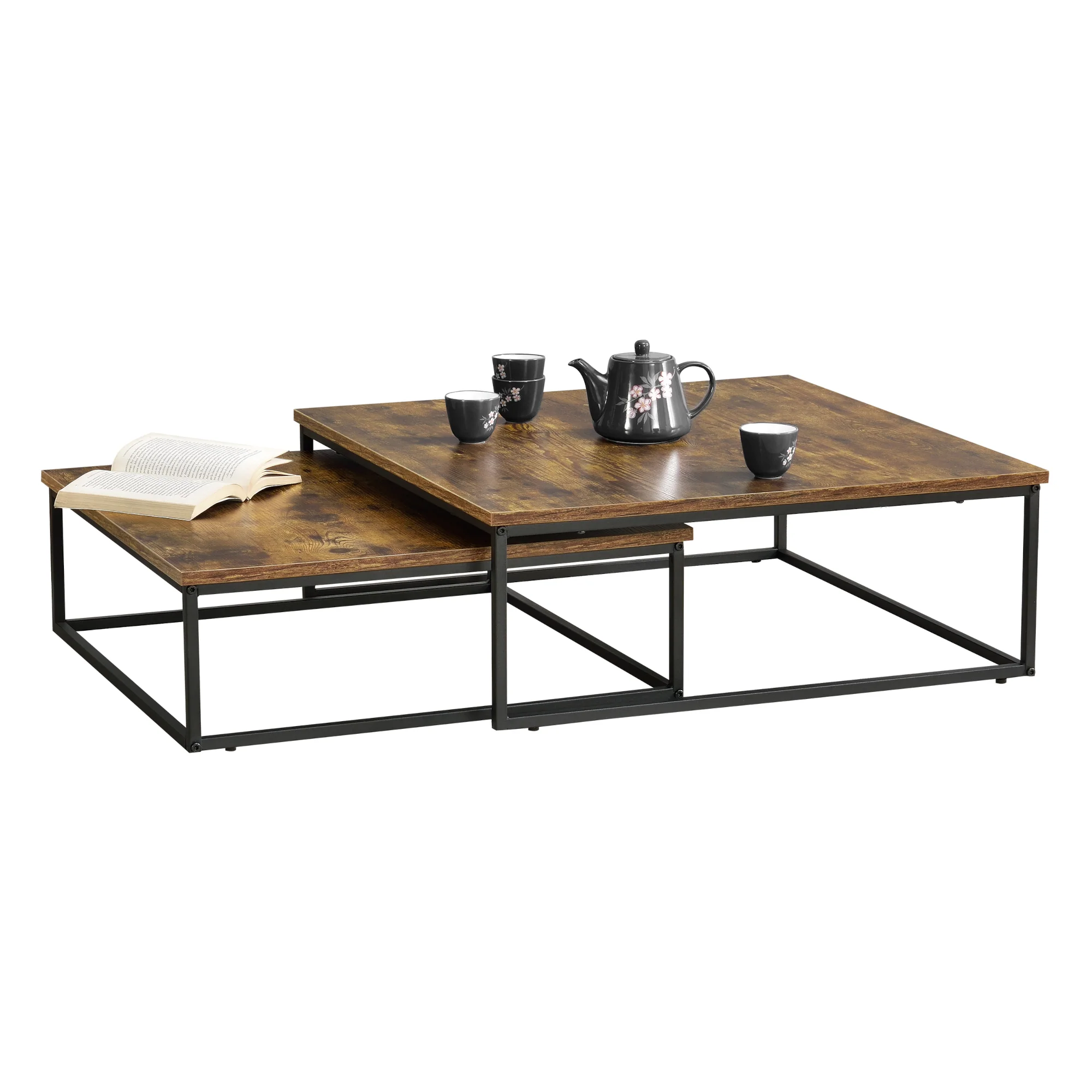 Couchtischset Haninge 2er Set rund Dunkler Holzton [en.casa]