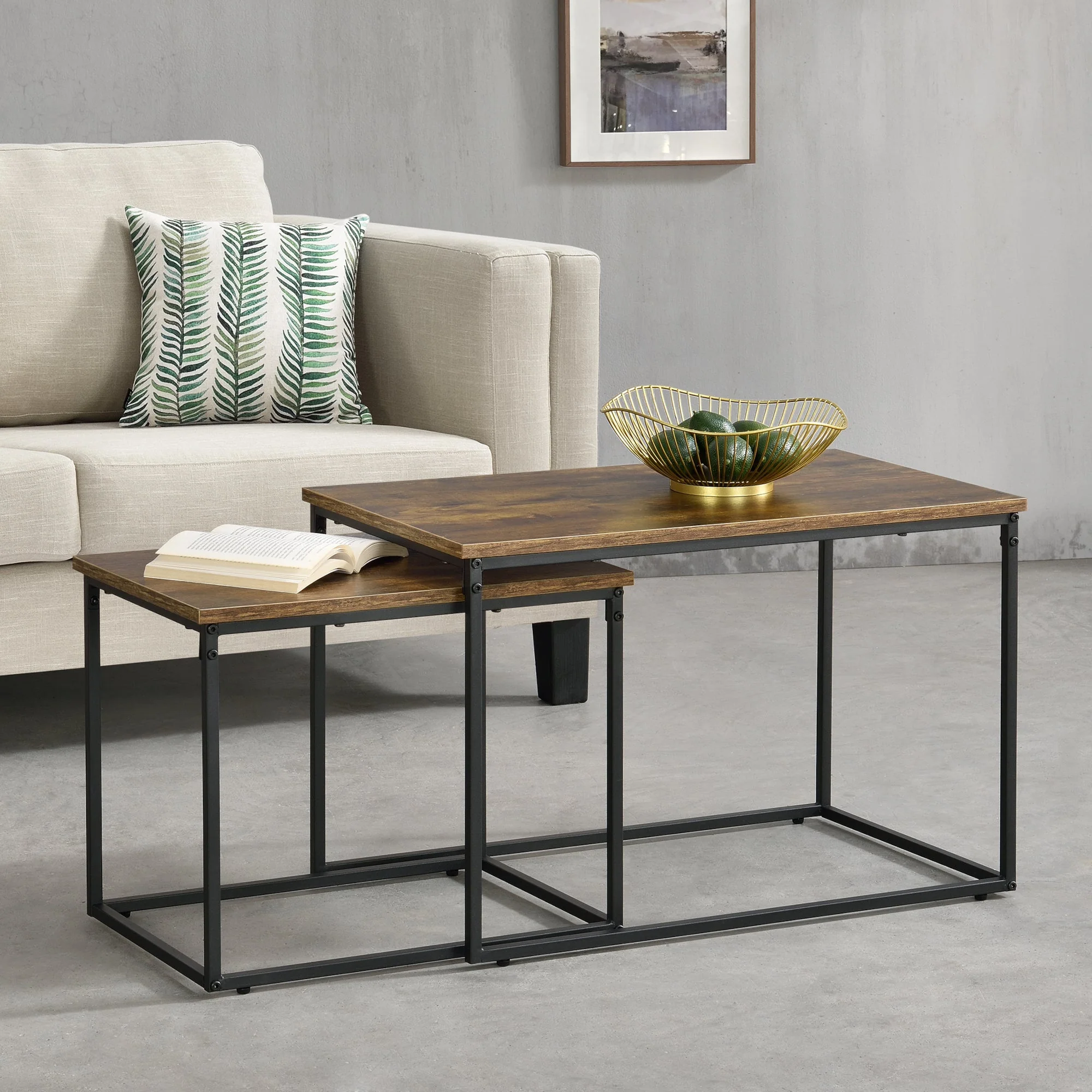 Couchtischset Härnösand 2er Set Dunkler Holzton [en.casa] - Image 2