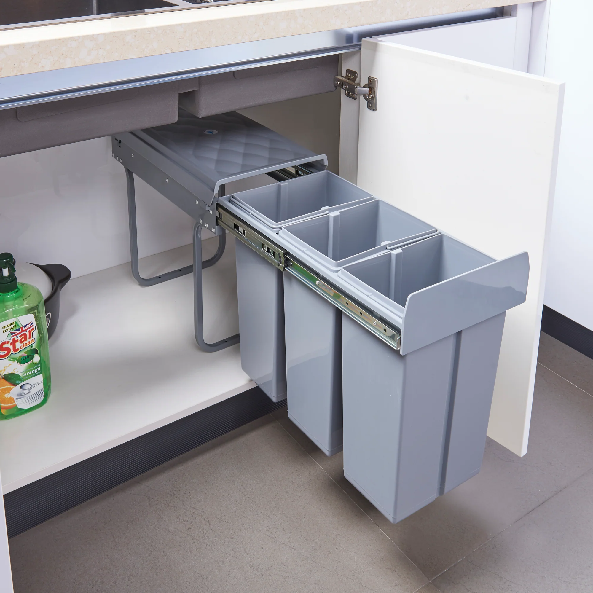 Einbau-Mülleimer Froland 2/3 Fächer Grau versch. Ausführungen [en.casa] - Image 4