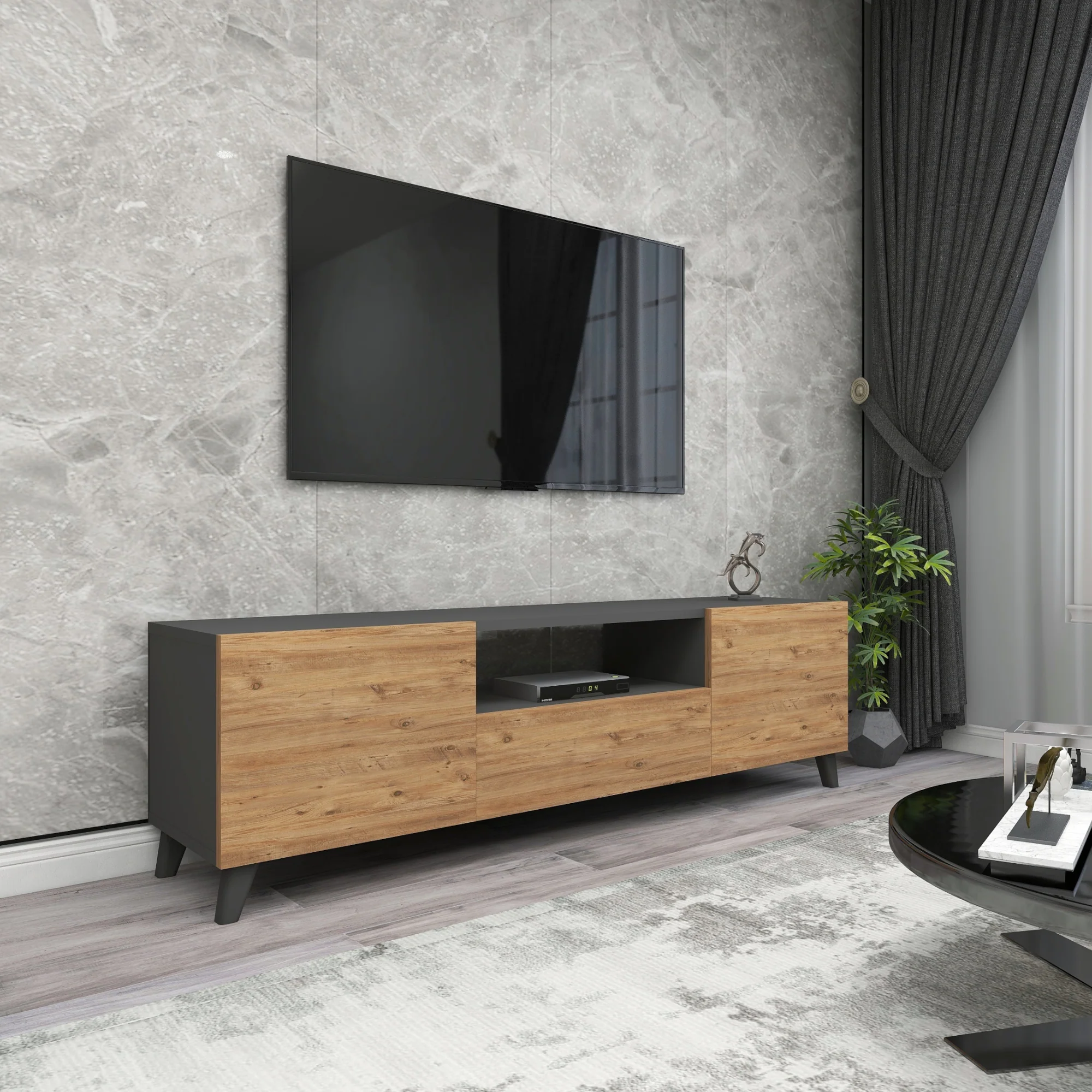 Fernsehtisch Torsby mit 3 Türen [en.casa] - Image 2