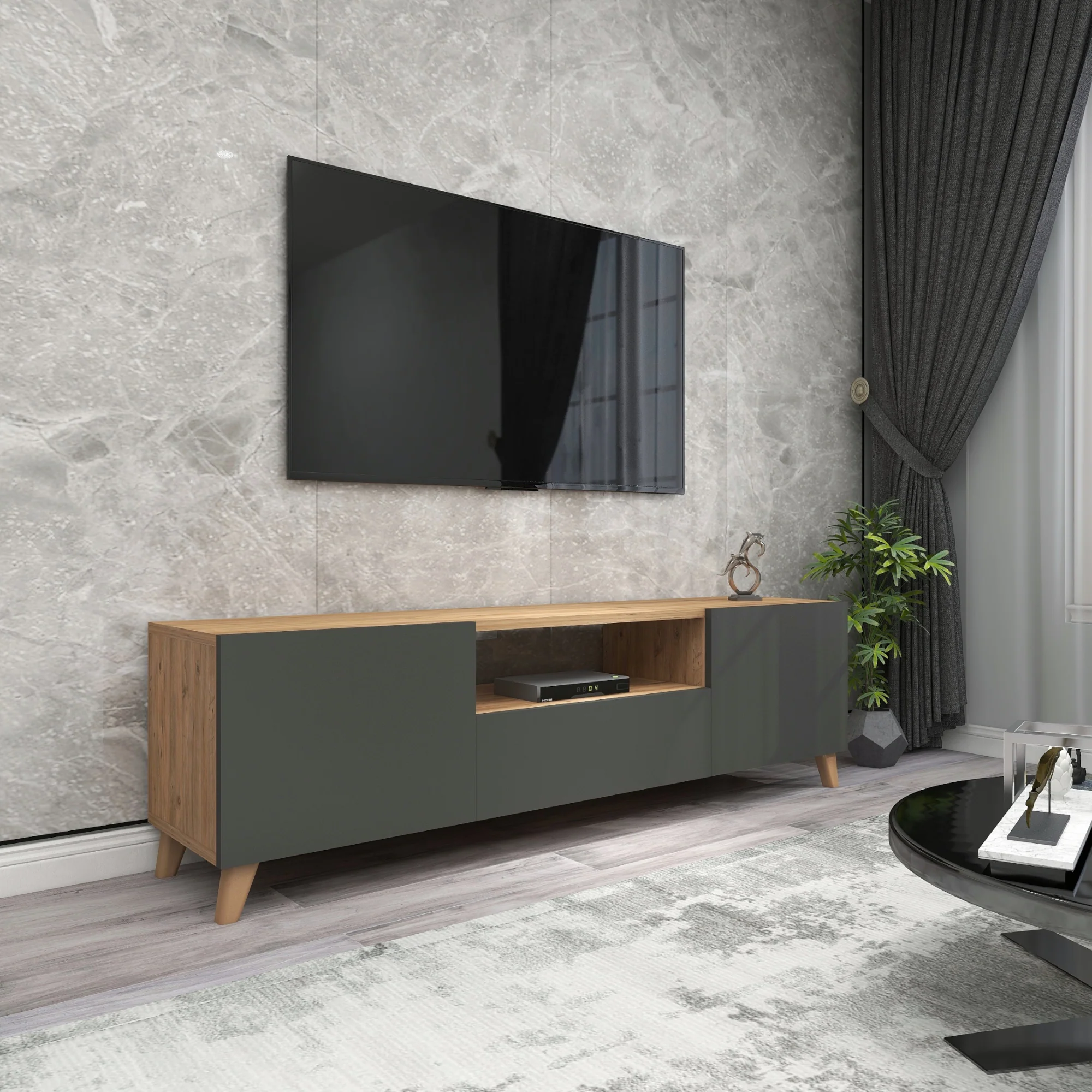 Fernsehtisch Torsby mit 3 Türen [en.casa] - Image 3