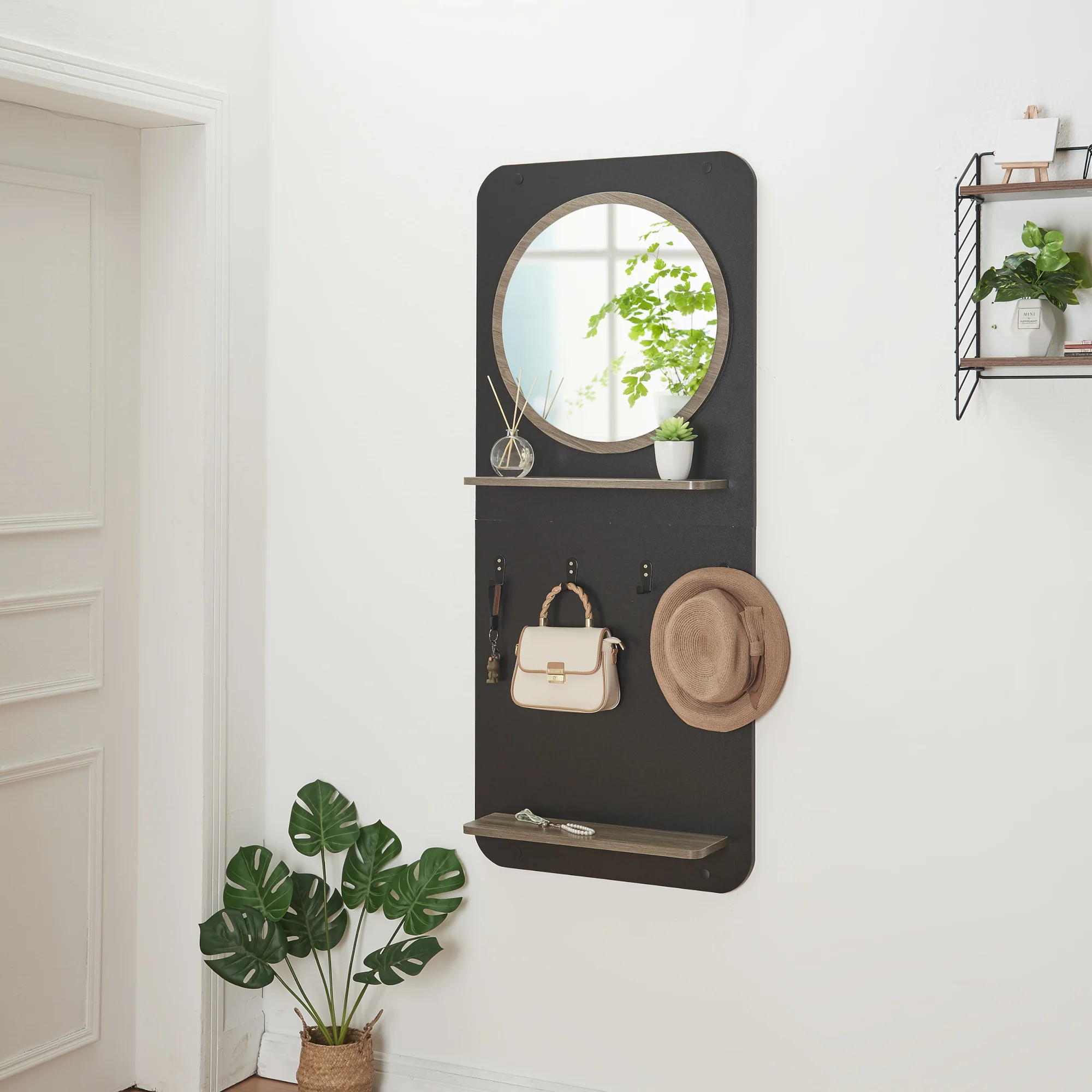 Garderobenpaneel Helsinge mit Spiegel 140x60x16 cm [en.casa]