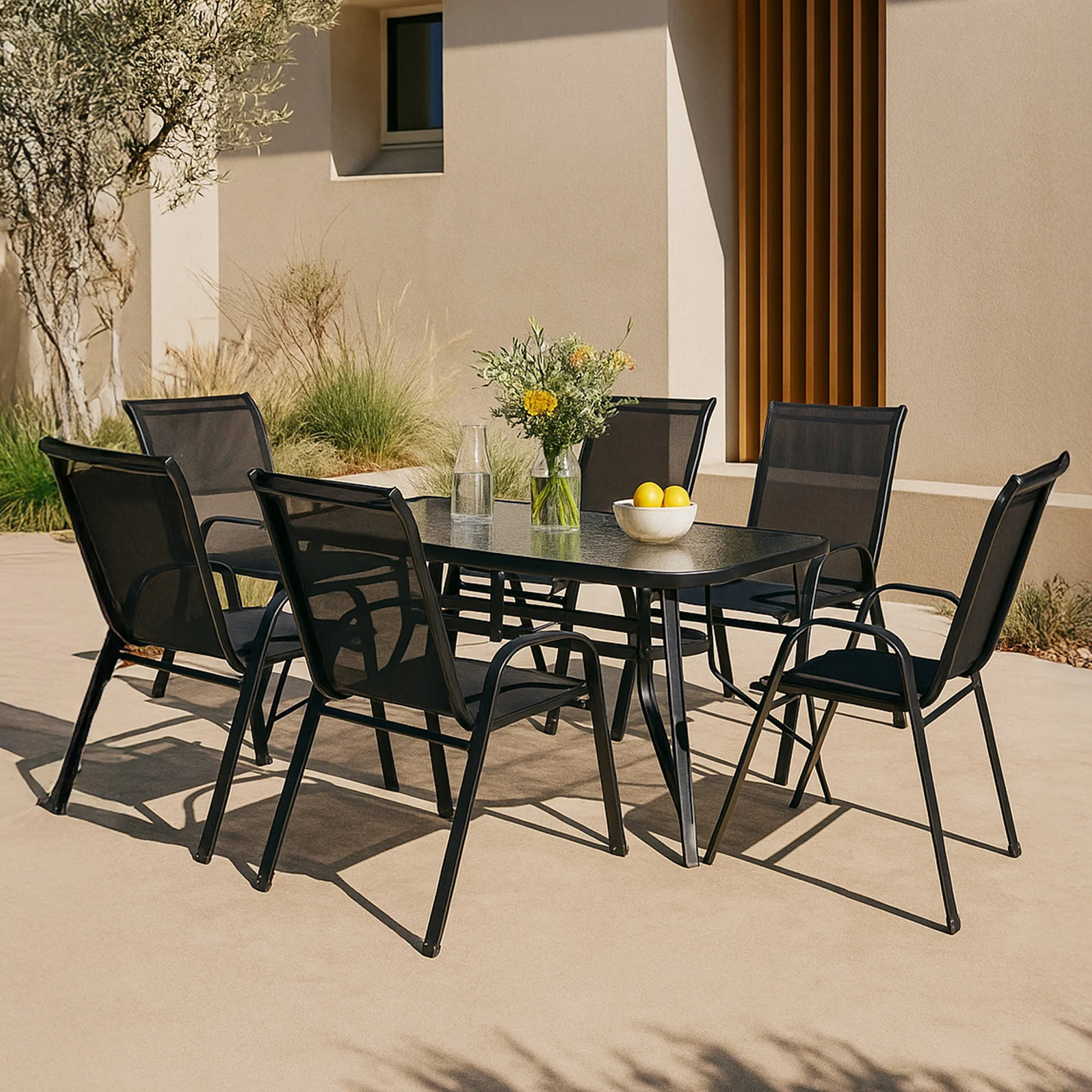 Gartenmöbelset Aradeo 7-tlg. Schwarz [casa.pro] - Image 2