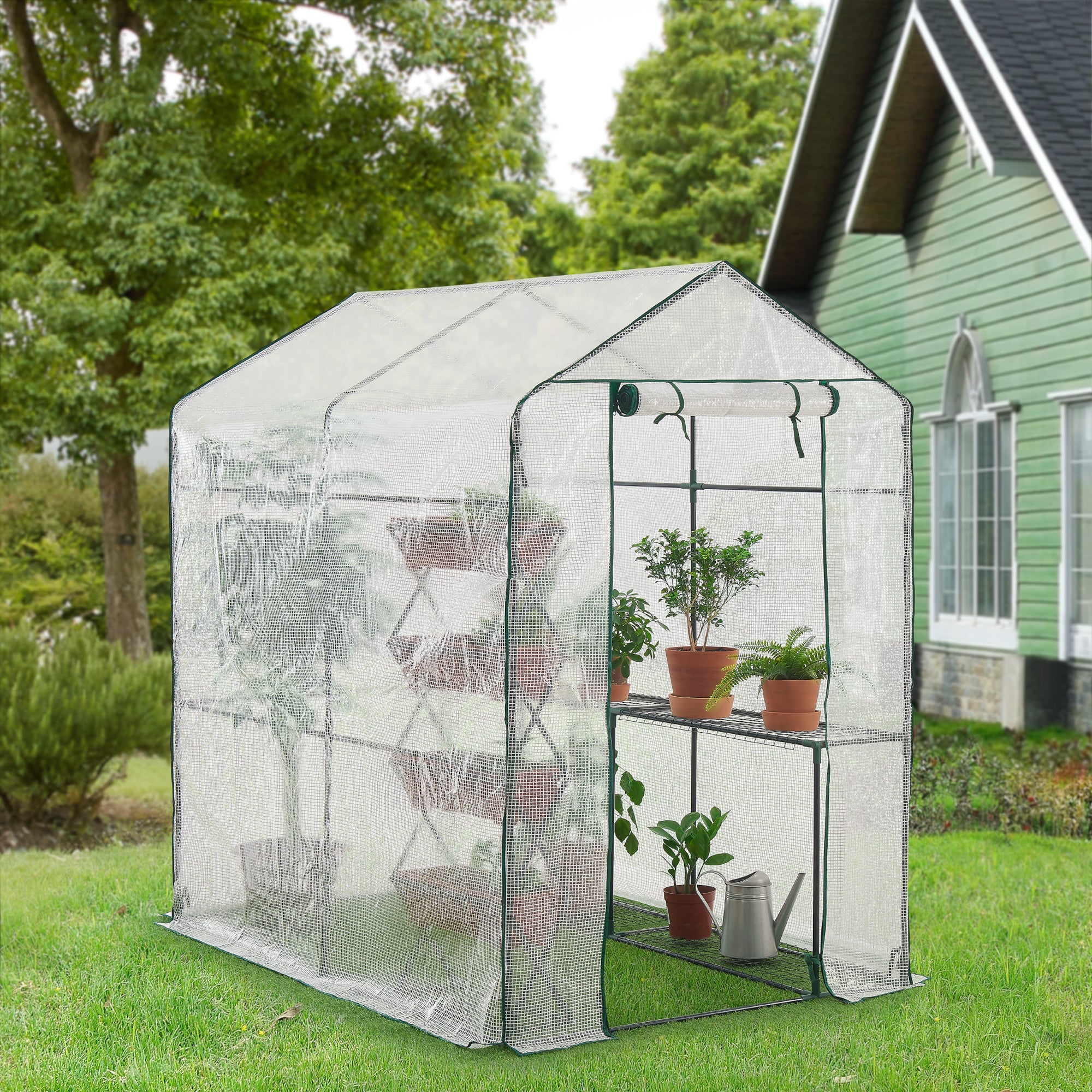 Gewächshaus Oosterhout mit Ablagen 120x186x190cm Transparent [en.casa] - Image 2