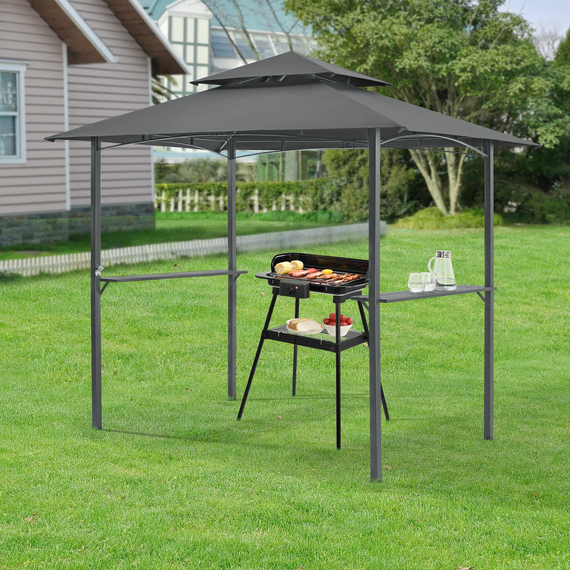 Grillpavillon Parga 250x241x151 cm Dunkelgrau [en.casa] - Image 2