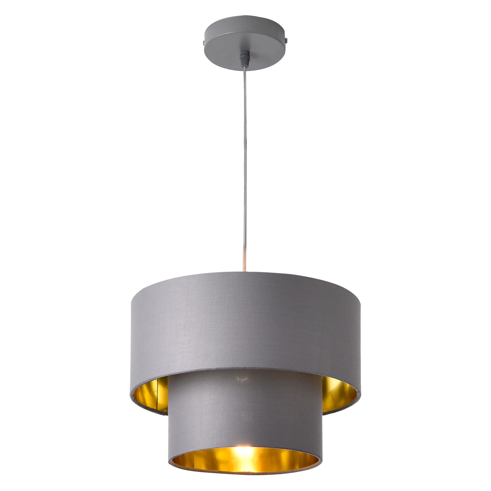 Hängeleuchte Lopar E27 Metall Stoff Grau-Gold lux.pro