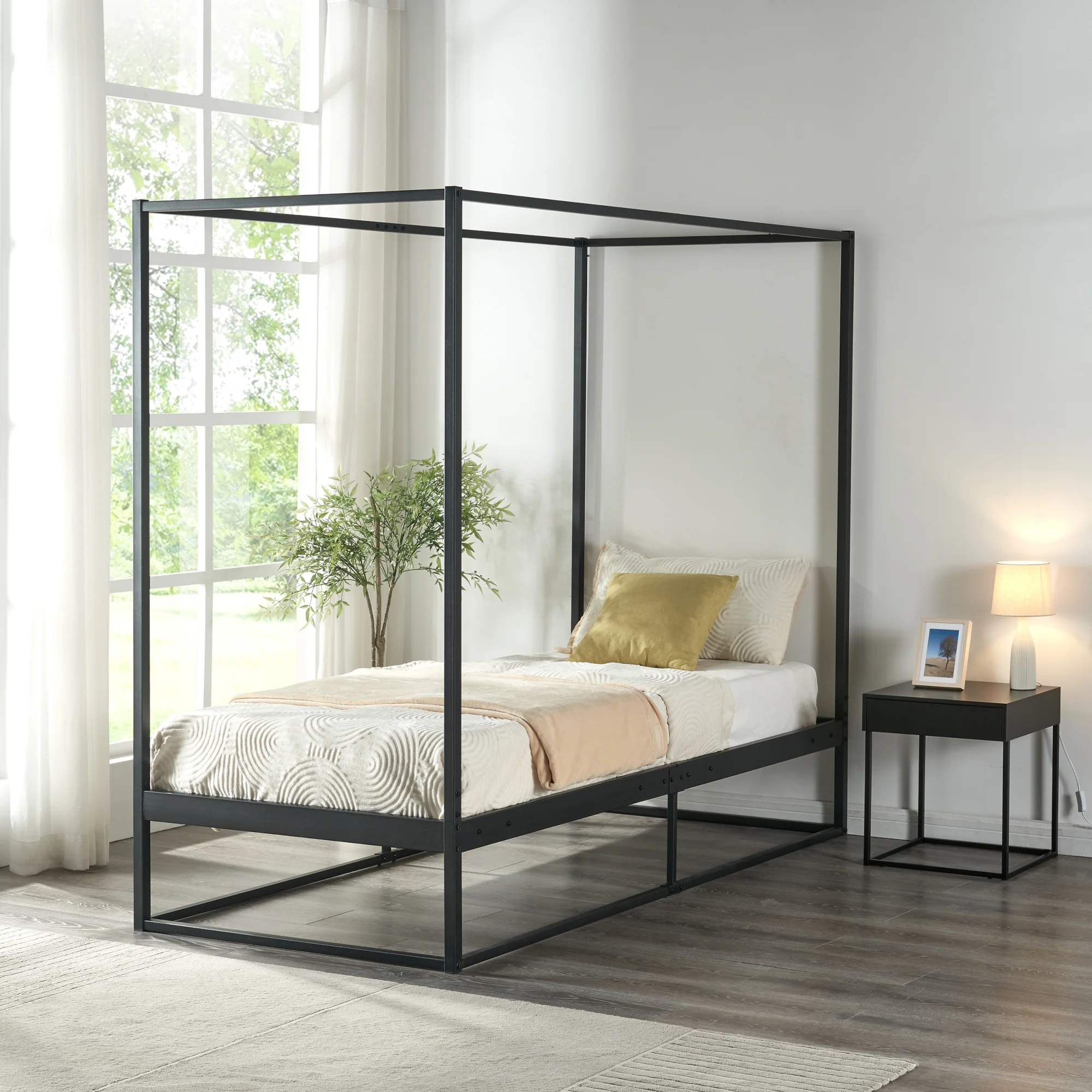 Himmelbett Kristianstad Metall Schwarz in versch. Größen [en.casa]