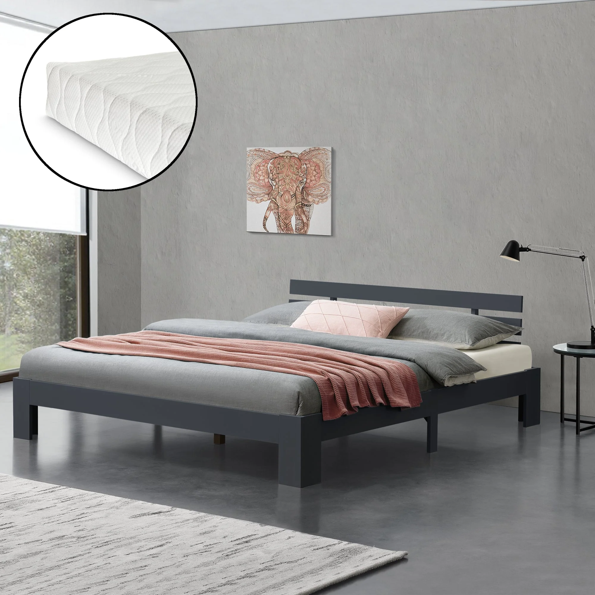 Holzbett Nivala mit Kaltschaummatratze versch. Farben und Größen en.casa - Image 20