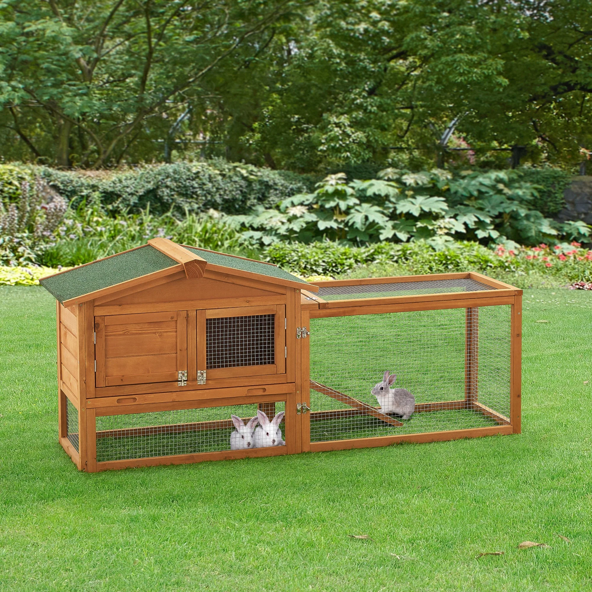 Kaninchenstall Oberursel 68x156x52cm Tannenholz [en.casa] - Image 2