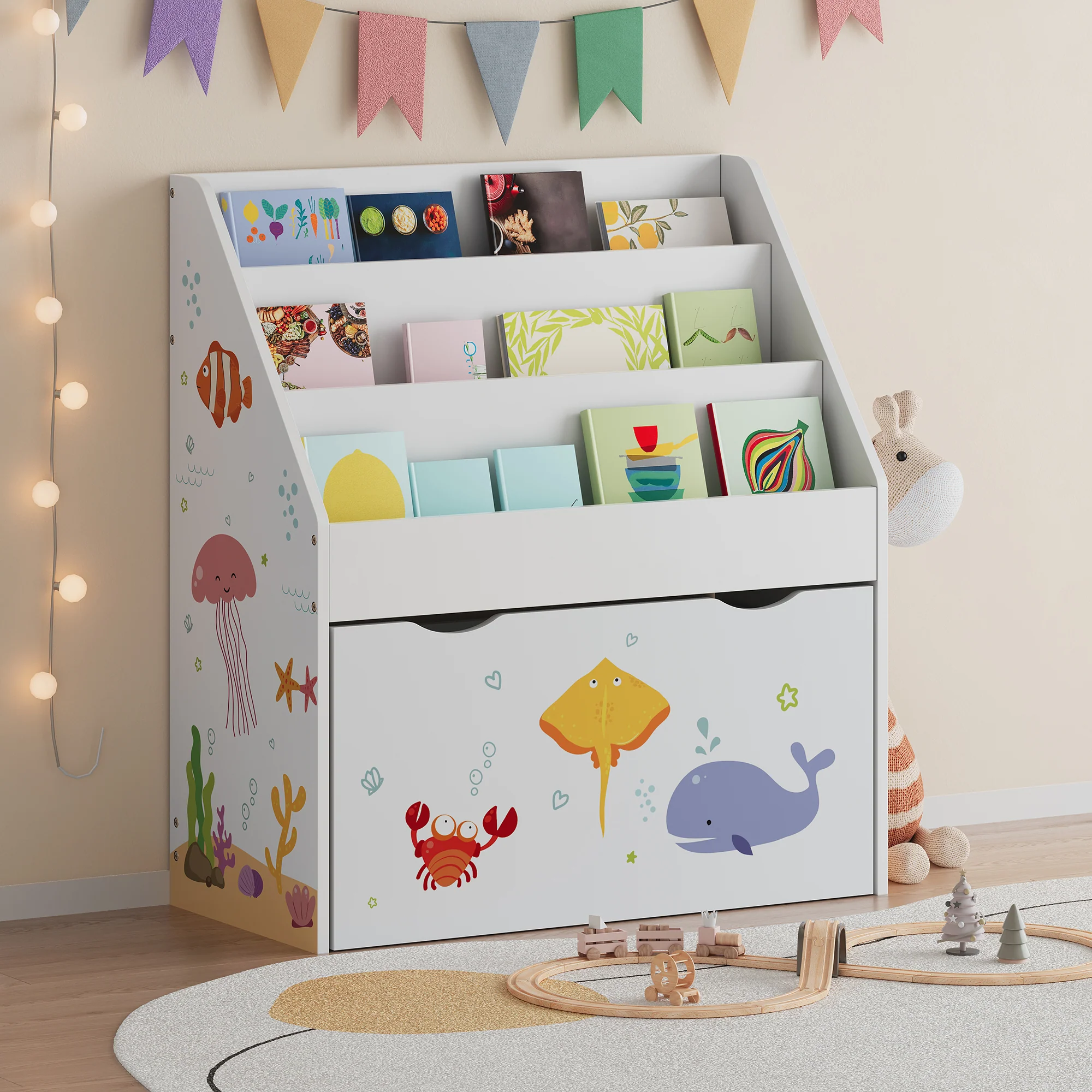 Kinderregal Aarnskona 70x63x30 cm Aqua Dream Motiv [en.casa]