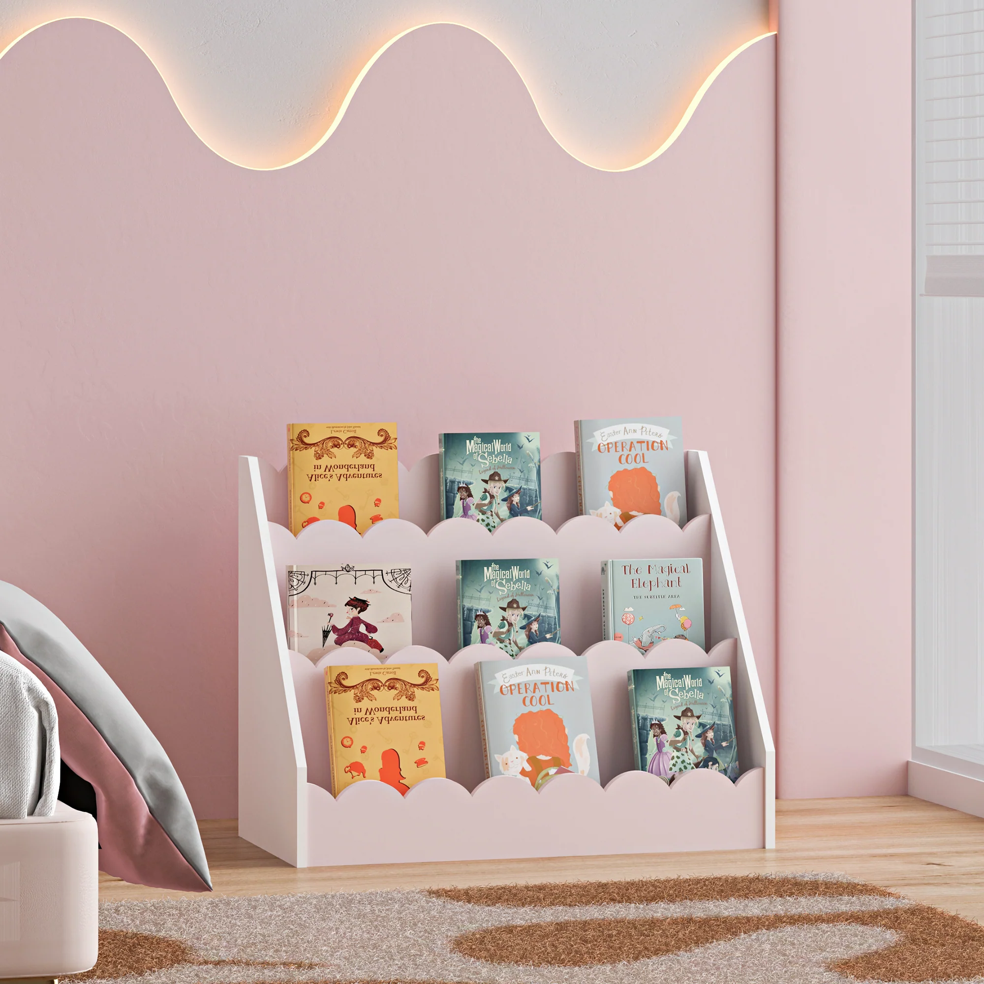 Kinderregal Vestnes 48x61x30 cm Cotton Candy/Weiß [en.casa]