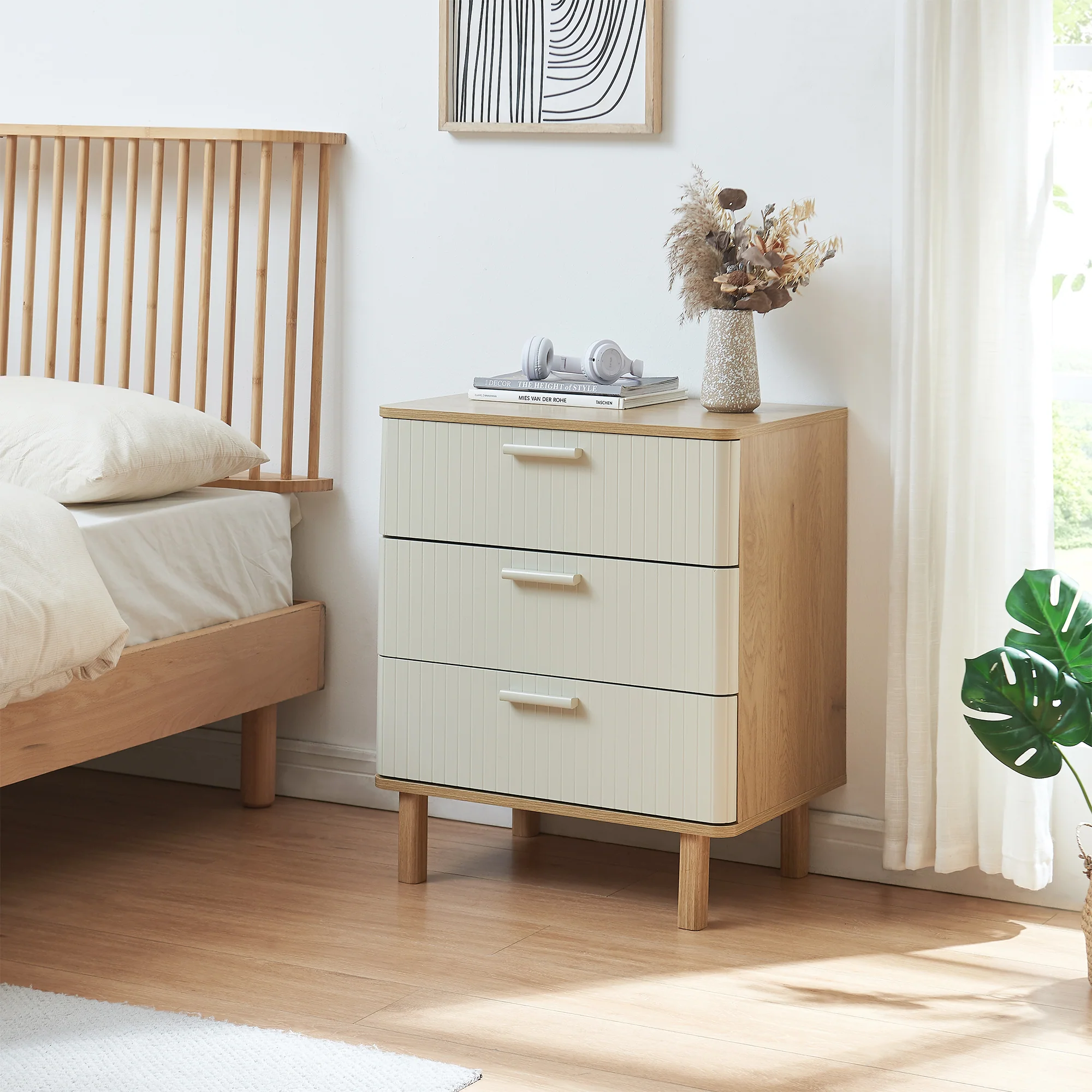 Kommode Ferrersp mit 3 Schubladen 70x60x40 cm Eicheoptik/Sandfarben [en.casa]