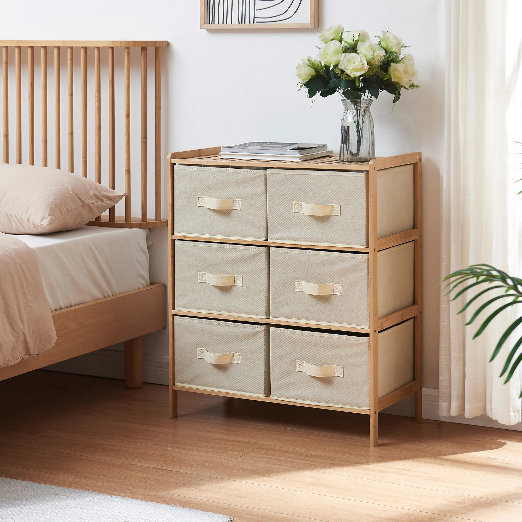 Kommode Maldon mit Stoffschubladen Natur/Beige [en.casa] - Image 2