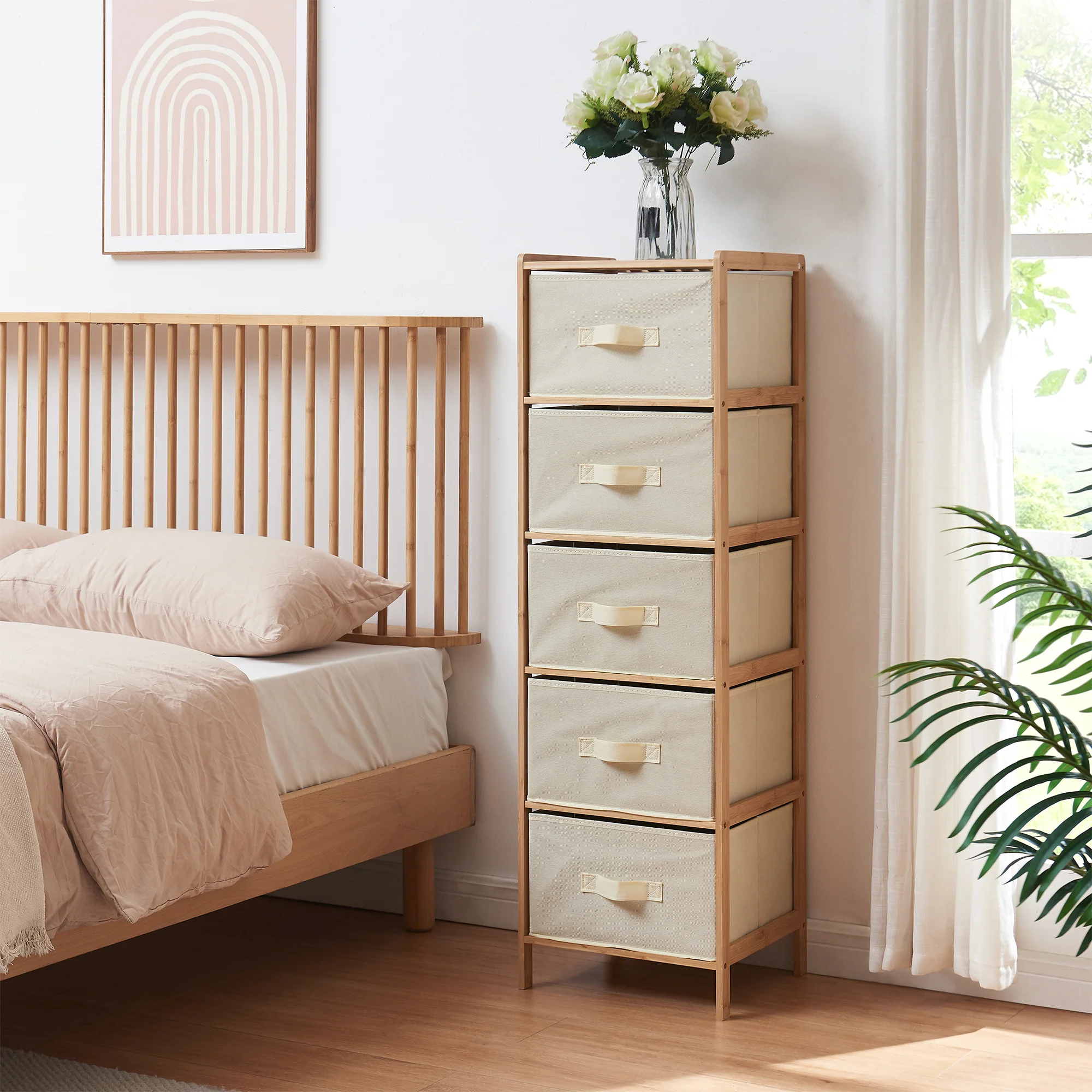 Kommode Maldon mit Stoffschubladen Natur/Beige [en.casa] - Image 4