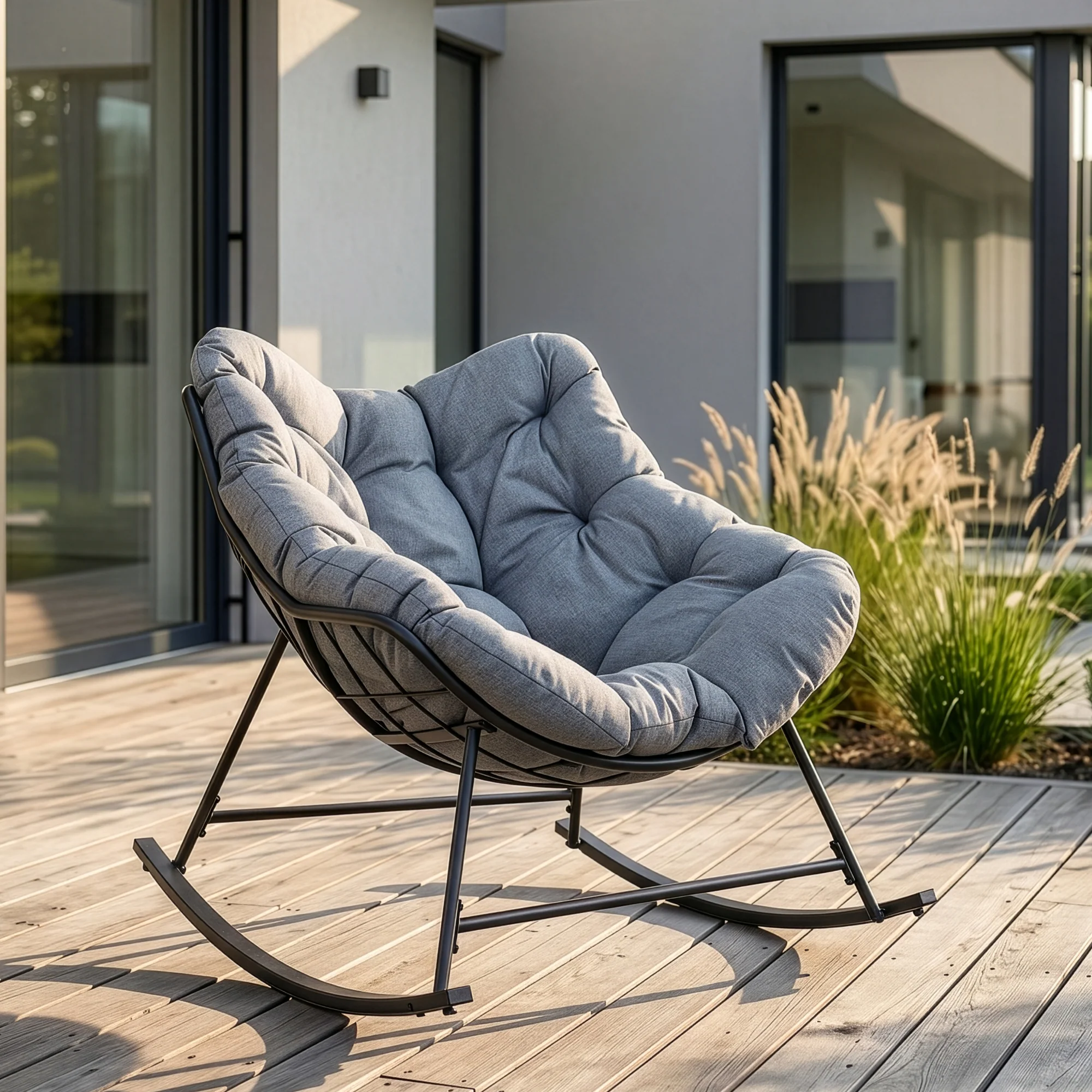 Korb-Schaukelstuhl Villeneuve 85x90x91 cm Schwarz/Grau [en.casa] - Image 2