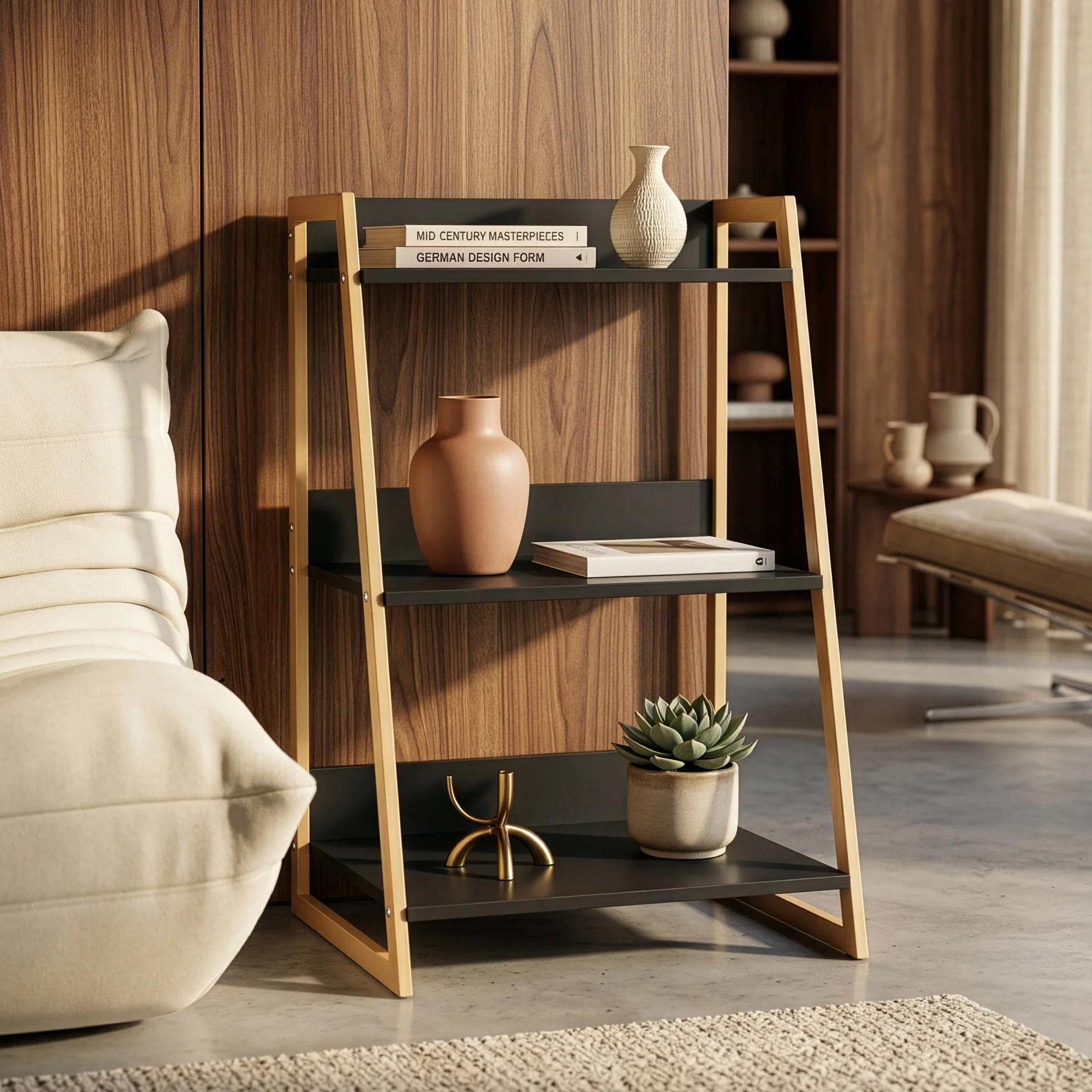 Leiterregal Kuomi 84x53x47 cm Beige/Dunkelgrau [en.casa] - Image 2