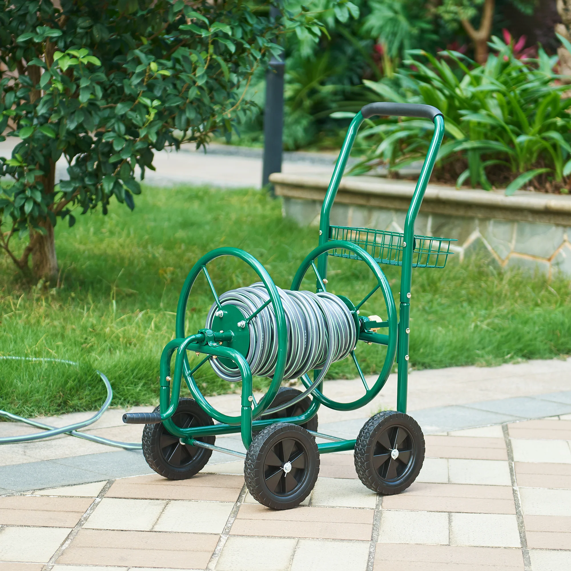 Metall Schlauchwagen für 3/4' Schlauch - bis zu 60m Schlauch - Schlauchtrommel Aufroller Gartenschlauch [pro.tec] - Image 2