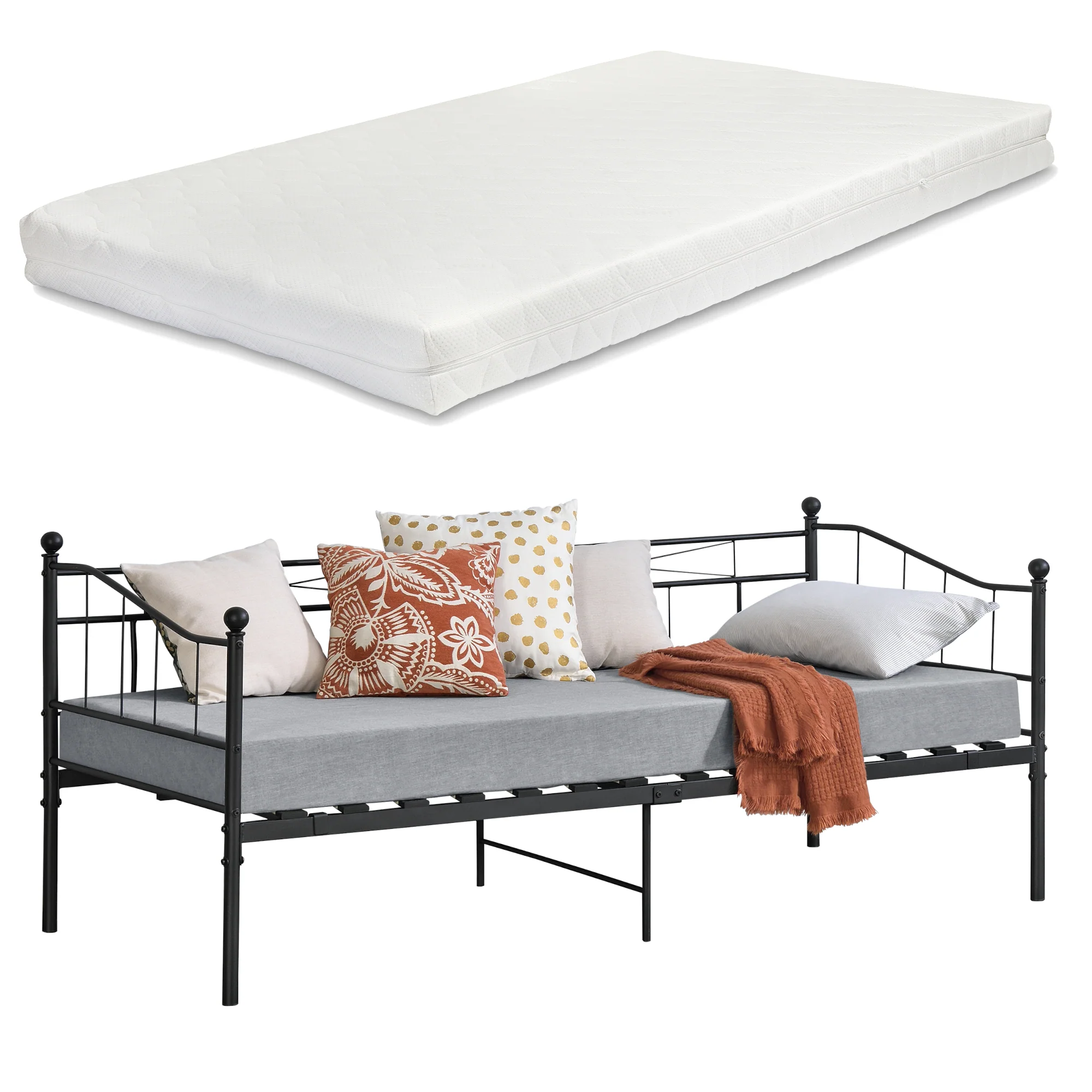 Metallbett Arjeplog 90x200cm mit Matratze versch. Farben en.casa