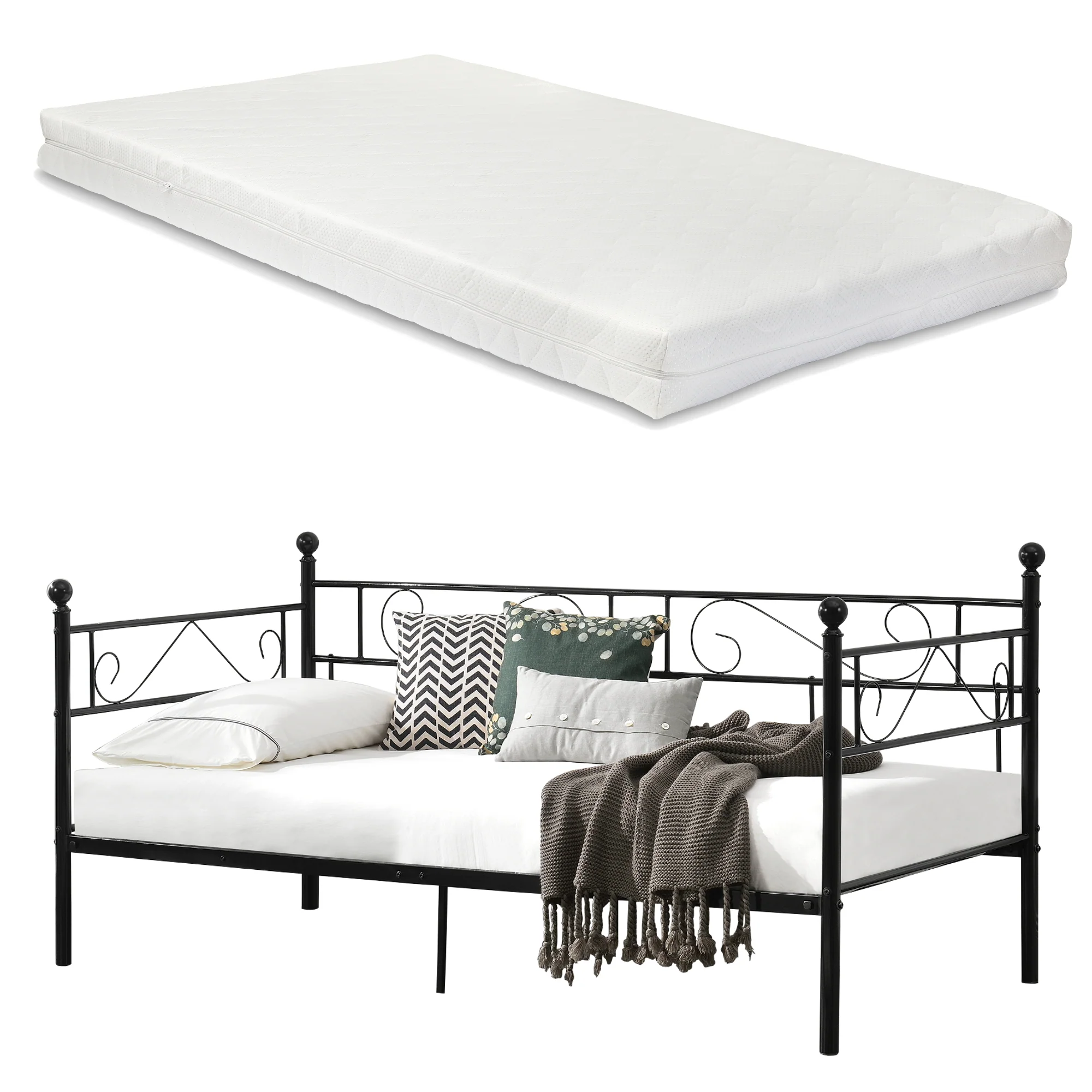Metallbett Granada mit Matratze 90x200 cm Stahl [en.casa] - Image 2