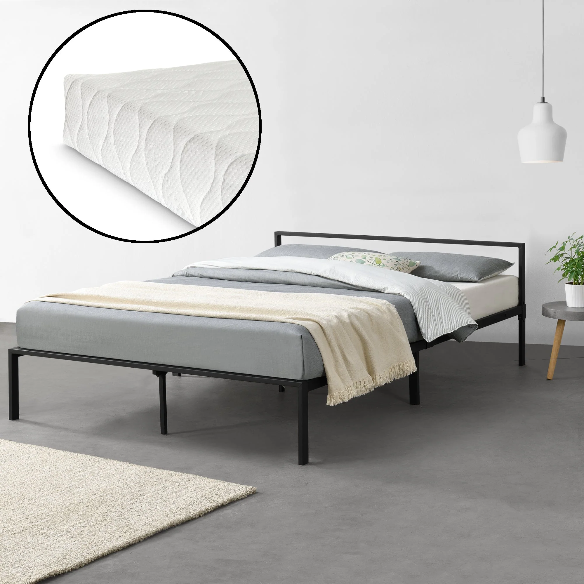 Metallbett Imatra mit Matratze in versch. Größen Schwarz en.casa - Image 7