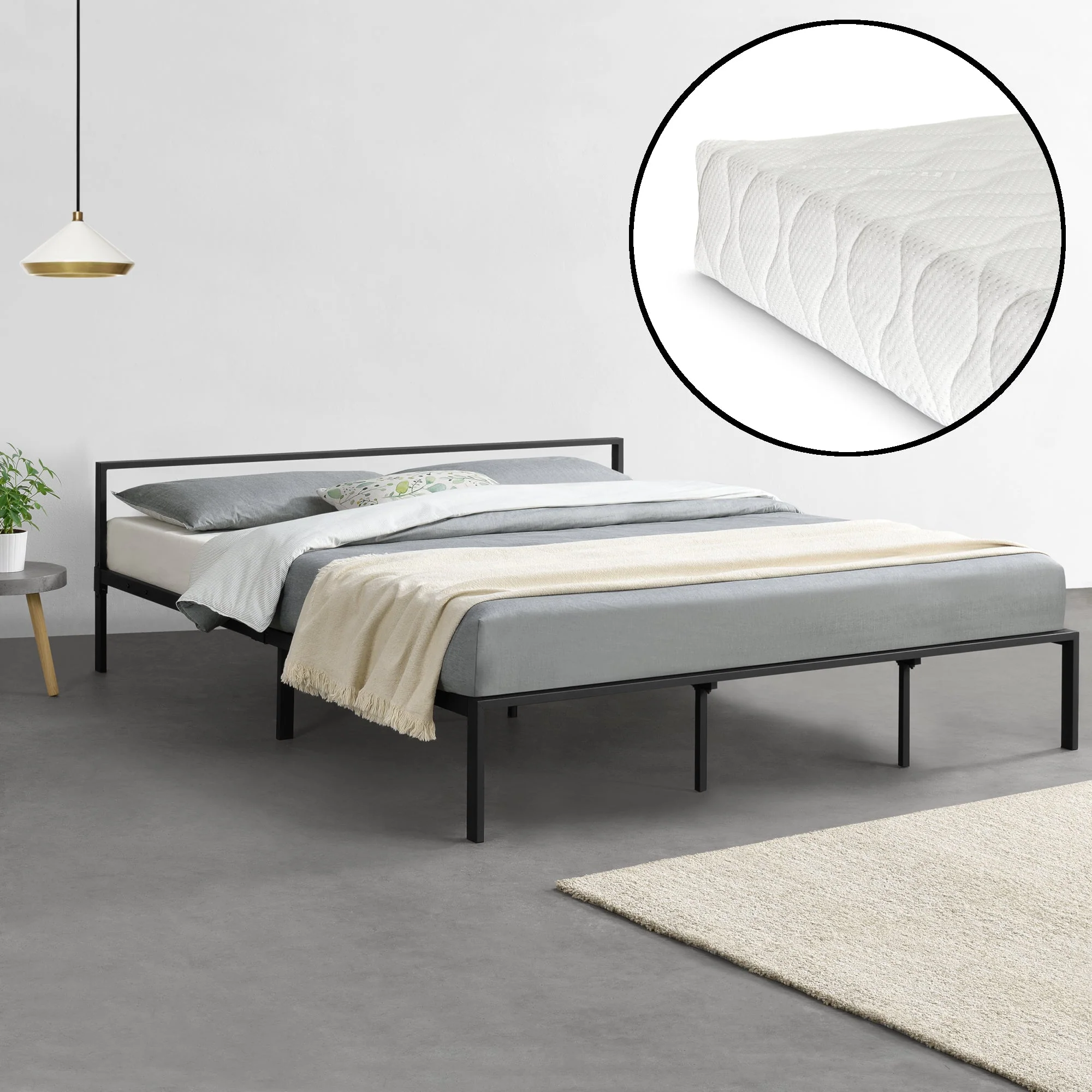 Metallbett Imatra mit Matratze in versch. Größen Schwarz en.casa - Image 9