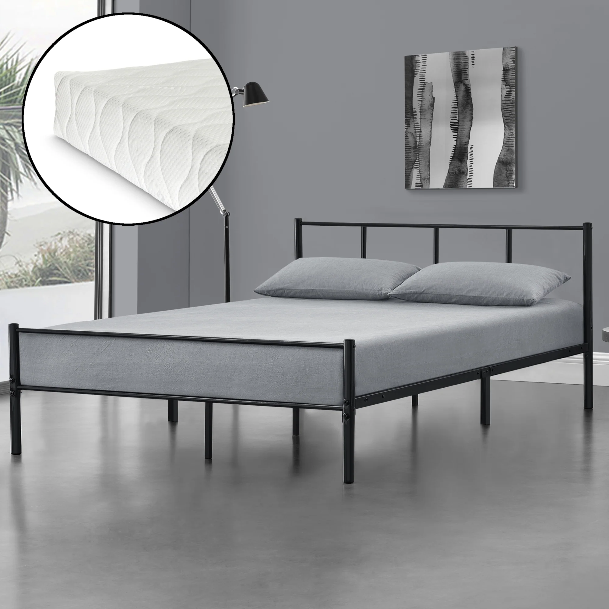 Metallbett Laos mit Matratze Schwarz [en.casa]