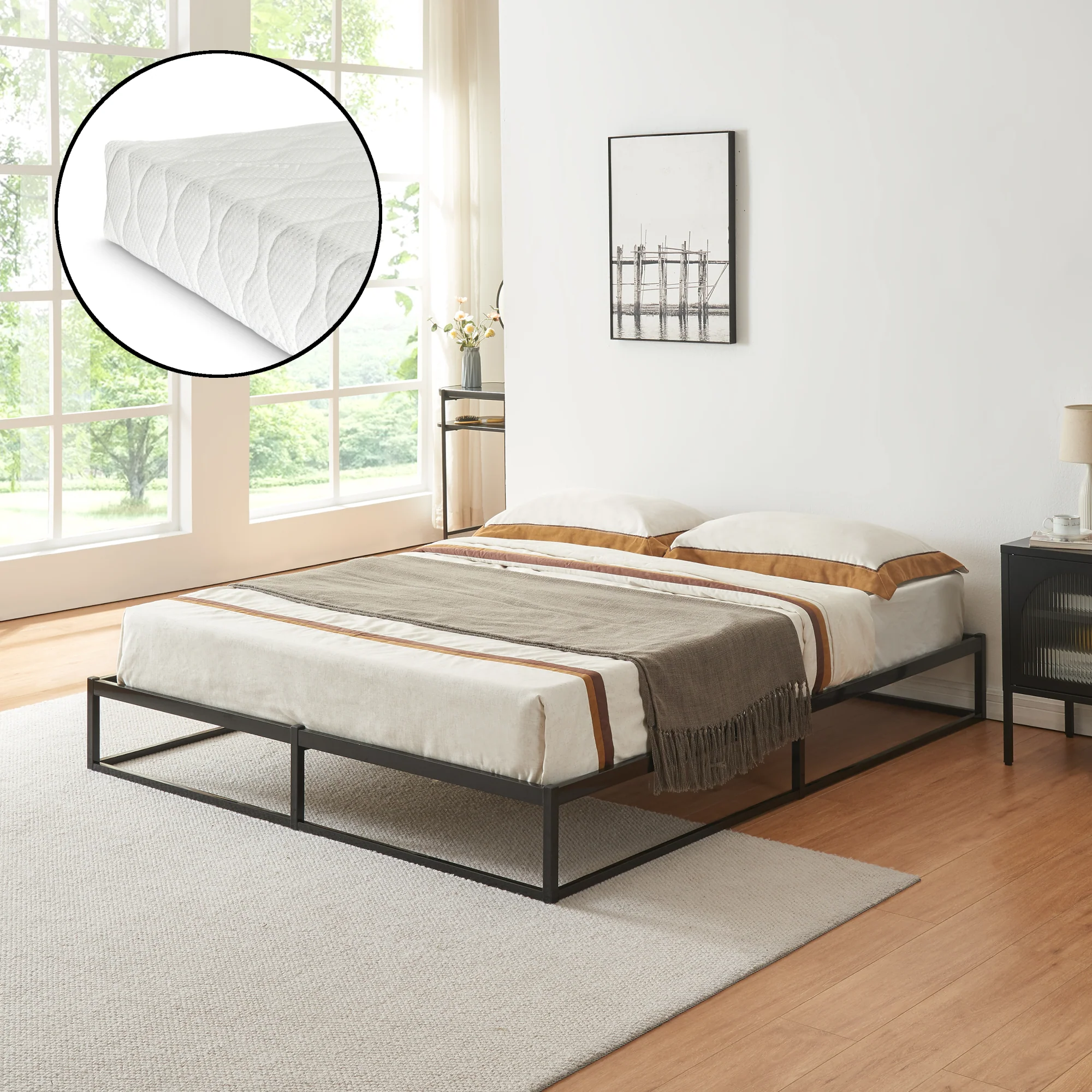 Metallbett Trerunta mit Matratze Stahl Schwarz [en.casa] - Image 4