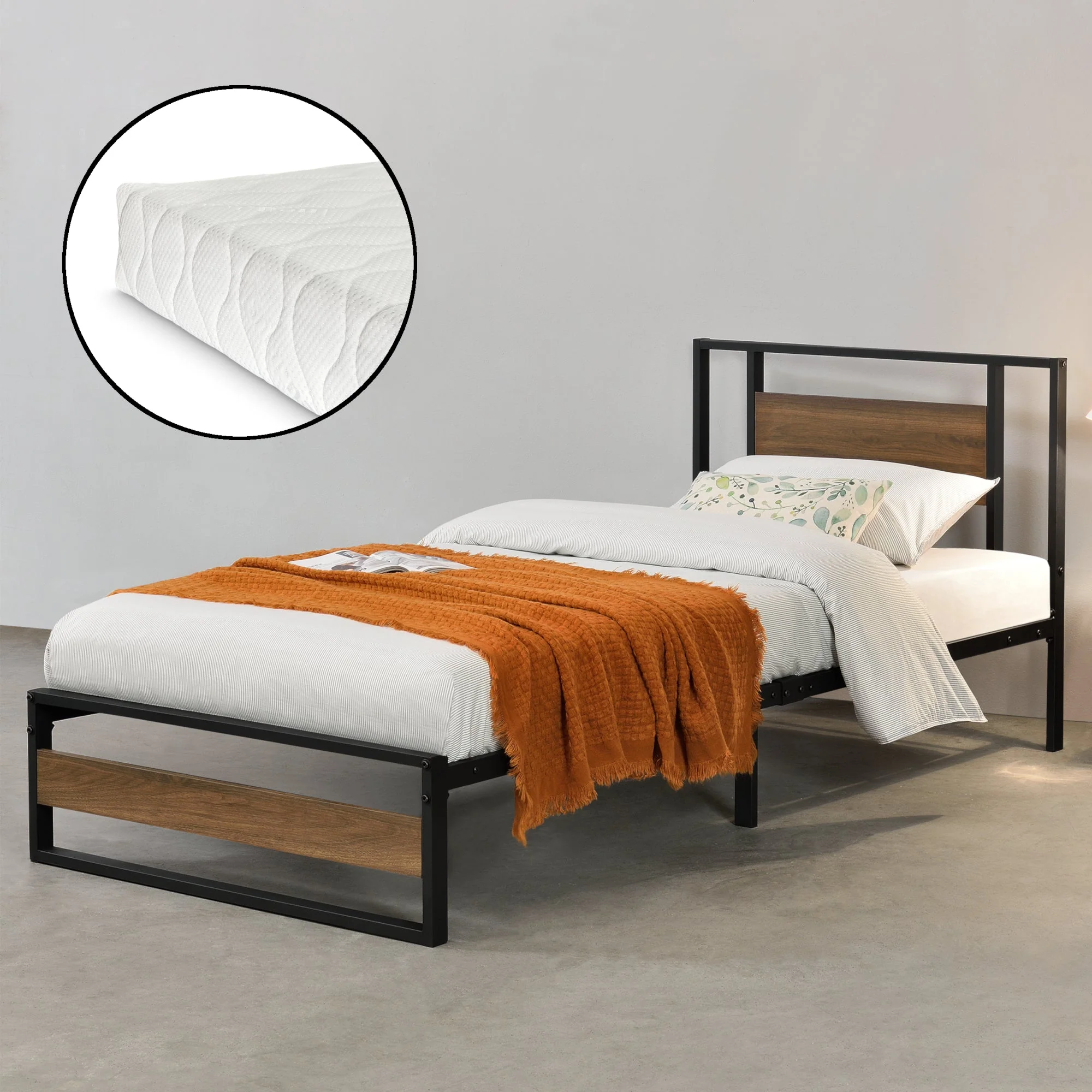 Metallbett Villach mit Matratze in versch. Größen Schwarz Walnuss-Optik [en.casa] - Image 7