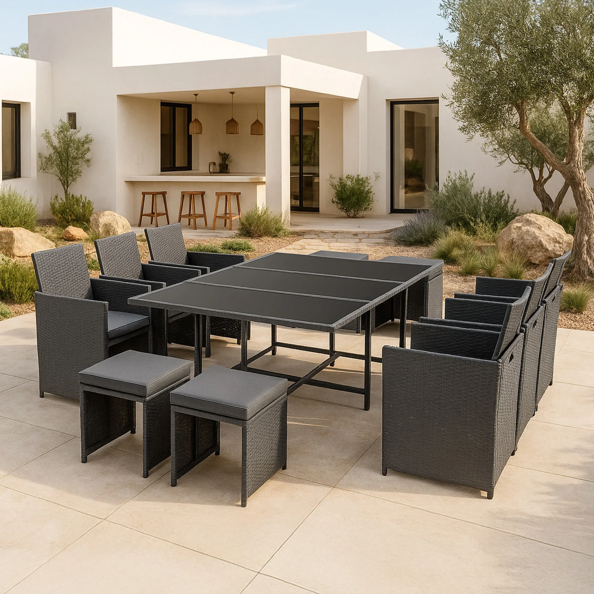 Polyrattan Sitzgruppe Laredo XL versch. Farben [en.casa]