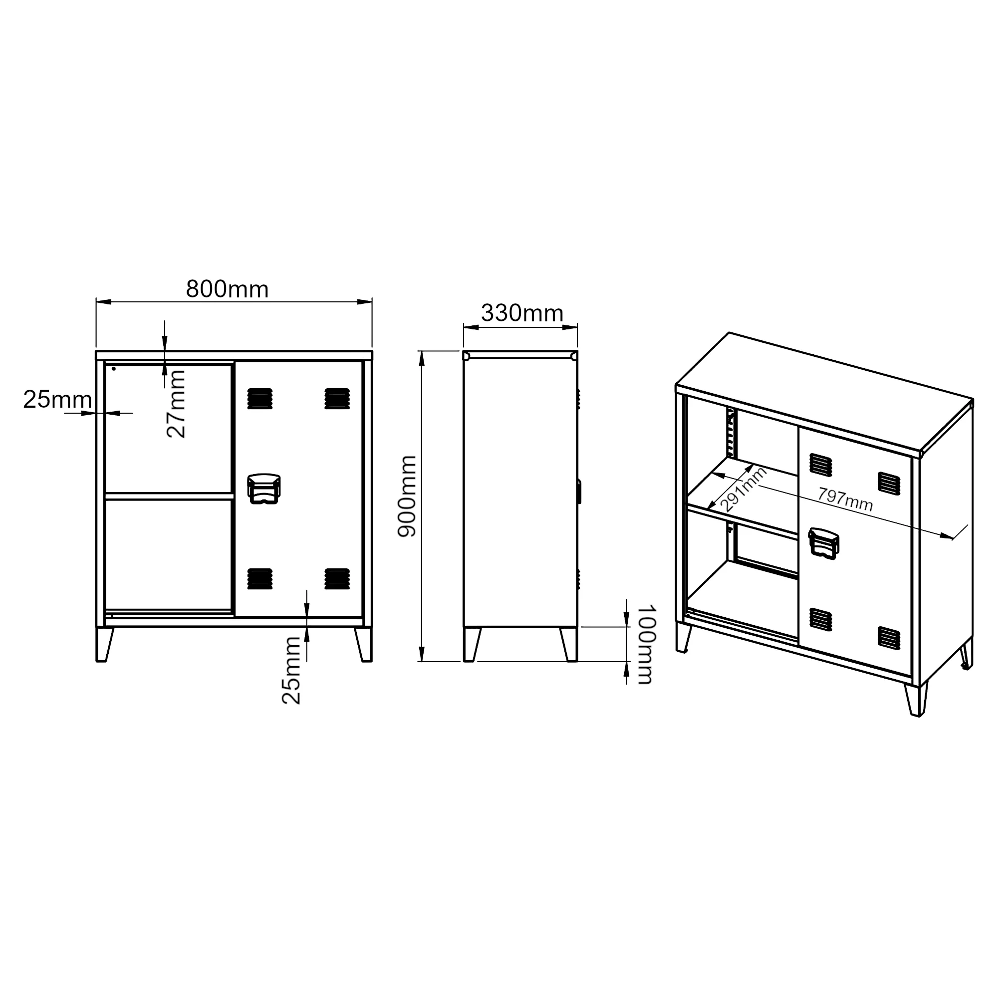 Metallschrank Oripää - 90x80x33cm - Schwarz - Image 3