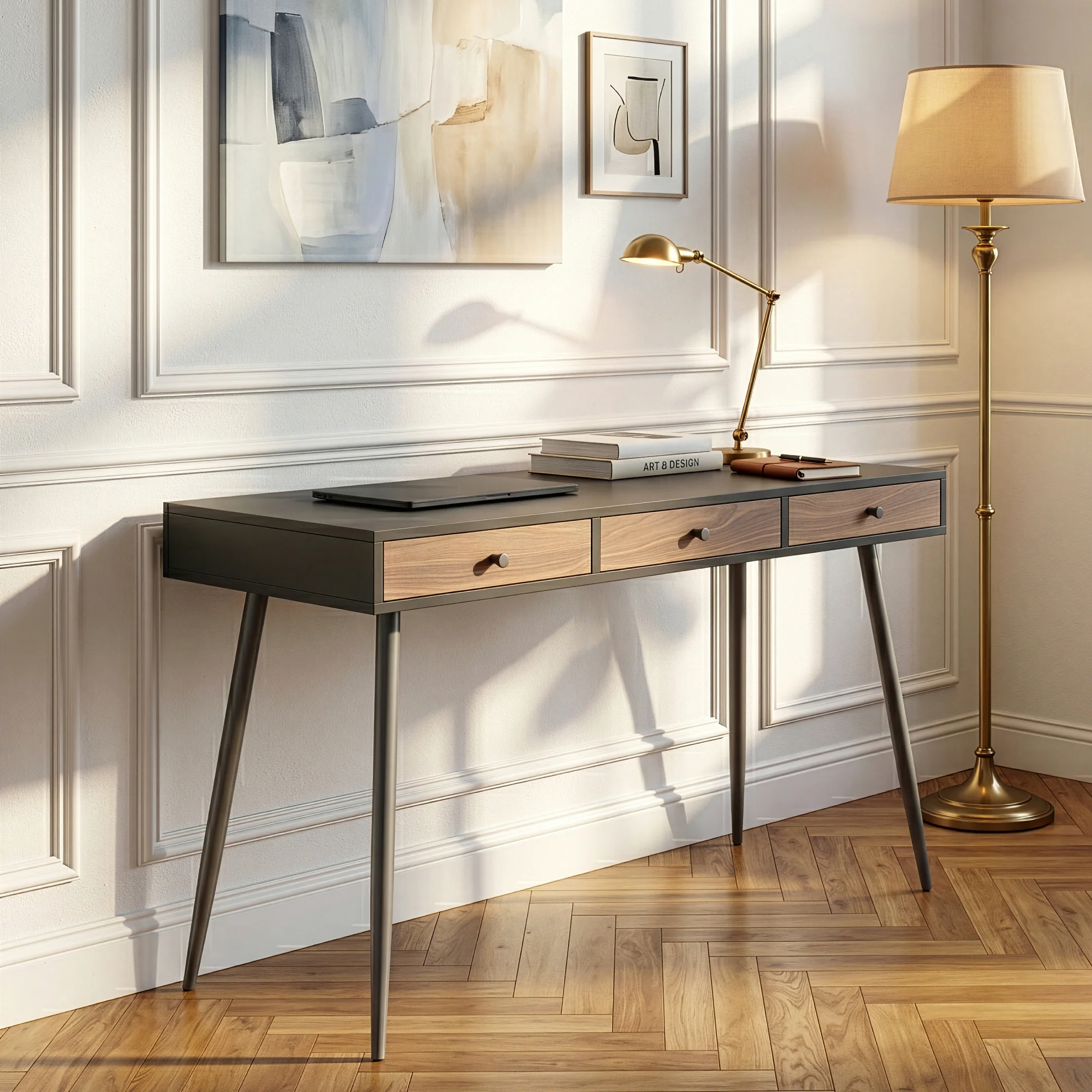 Schreibtisch Tumba 115x48x76 cm Schwarz/Walnussoptik [en.casa] - Image 2