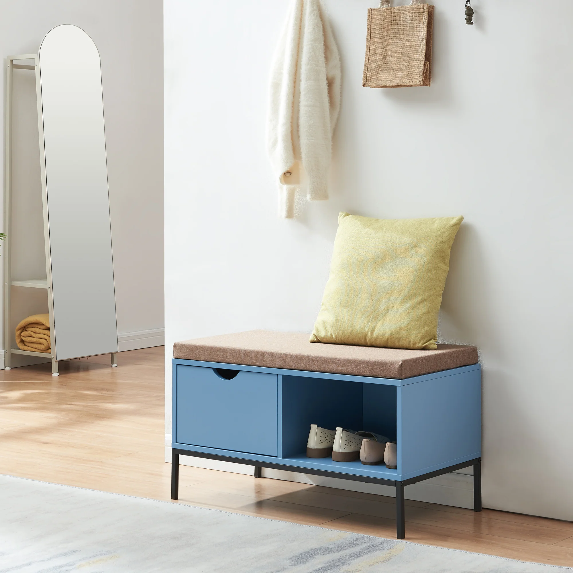 Schuhbank Colwyn 80x40x45 cm Blau [en.casa]