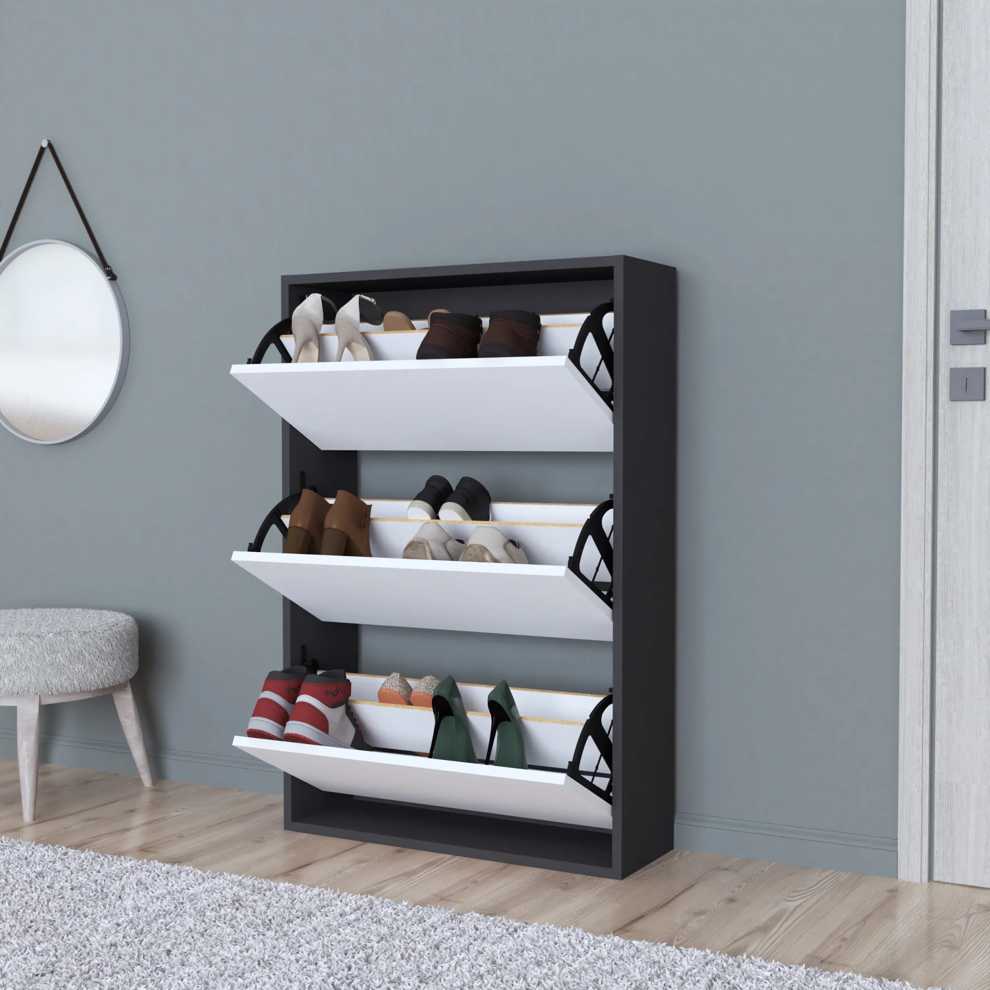 Schuhschrank Aurskog 110x73,5x24cm versch. Farben [en.casa] - Image 3