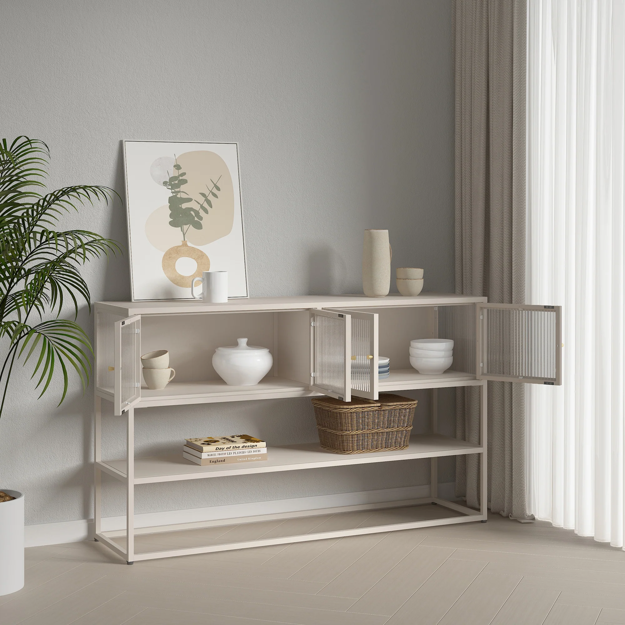 Sideboard Säkylä mit 4 Glastüren 150x38x90 cm Stahl [en.casa] - Image 3