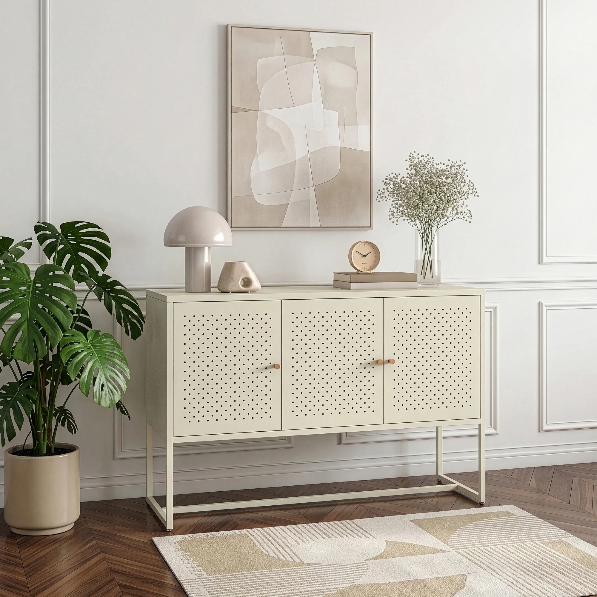 Sideboard Viitasaari 120x40x80 cm Stahl Cremeweiß [en.casa] - Image 3