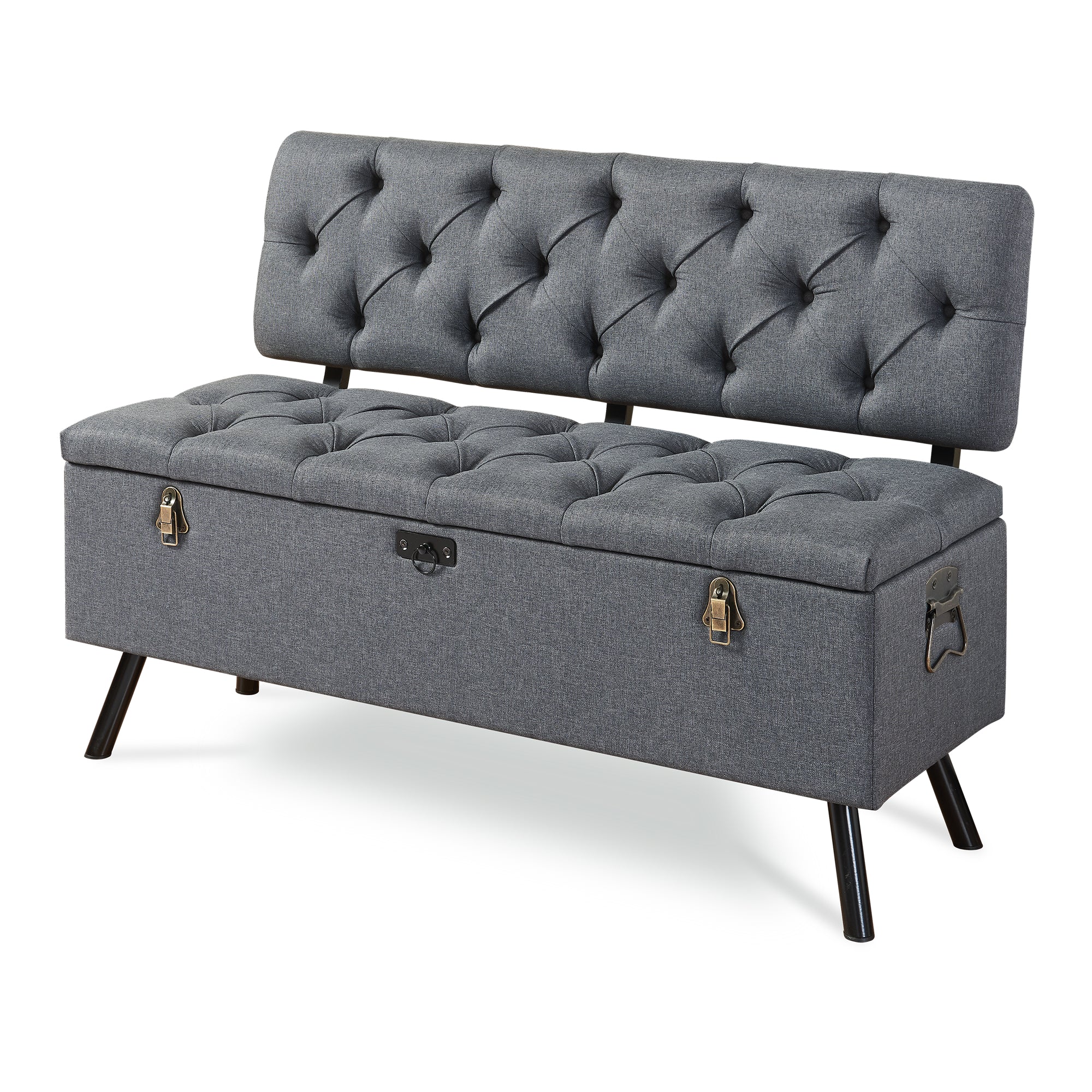 Sitztruhe Malmöhus 110x48x75cm Dunkelgrau [en.casa] - Image 2